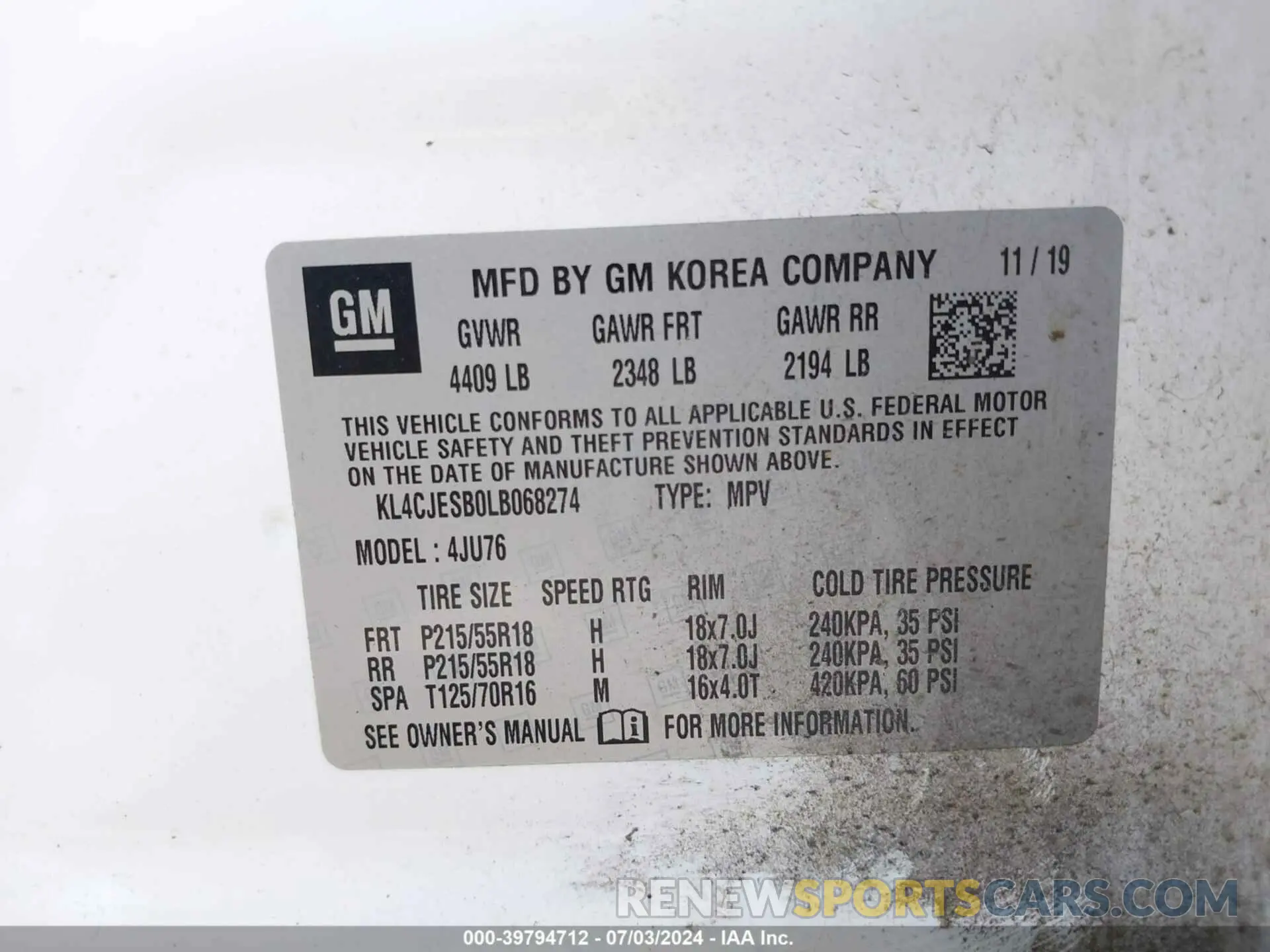 9 Photograph of a damaged car KL4CJESB0LB068274 BUICK ENCORE 2020