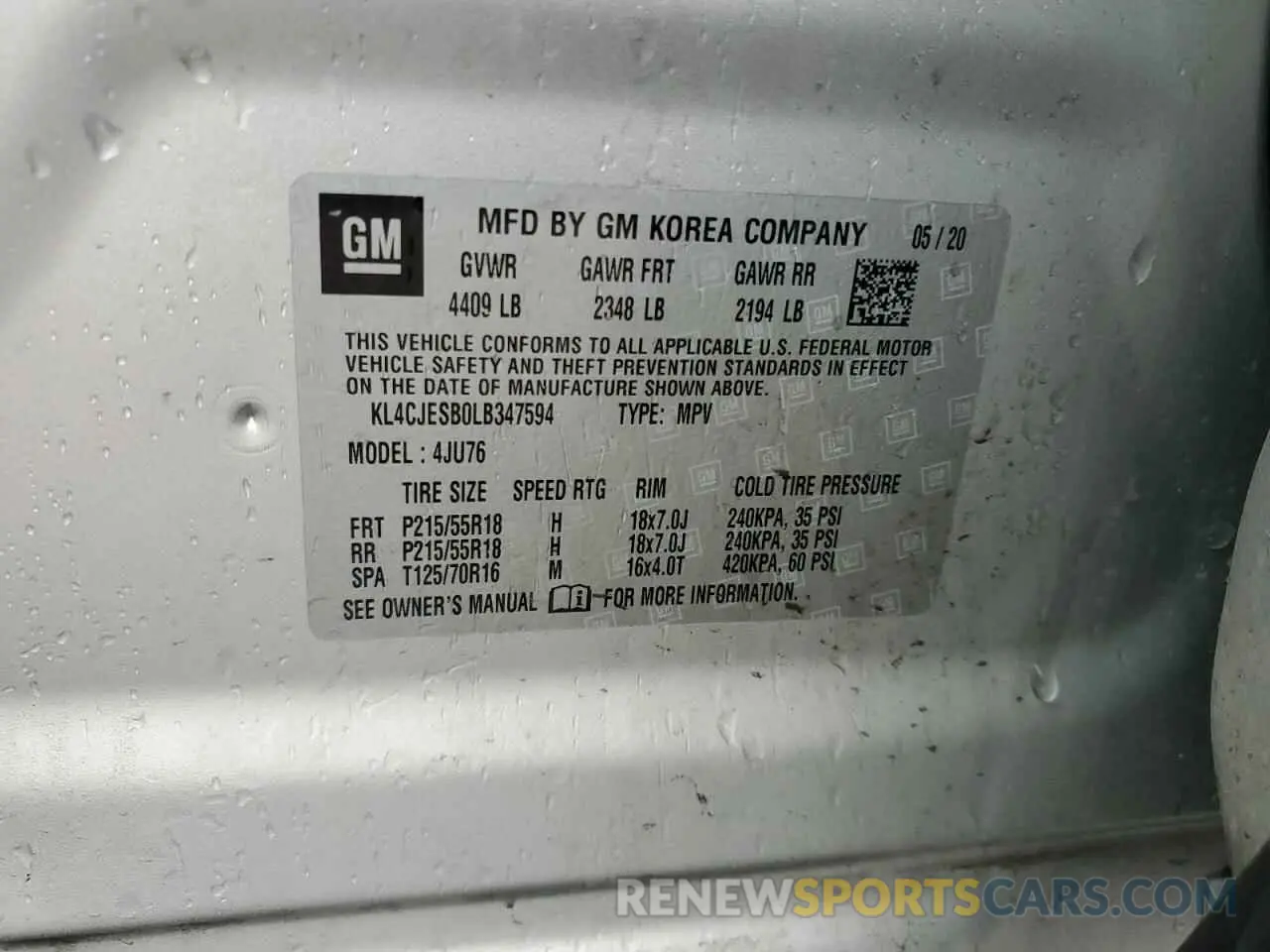 13 Photograph of a damaged car KL4CJESB0LB347594 BUICK ENCORE 2020