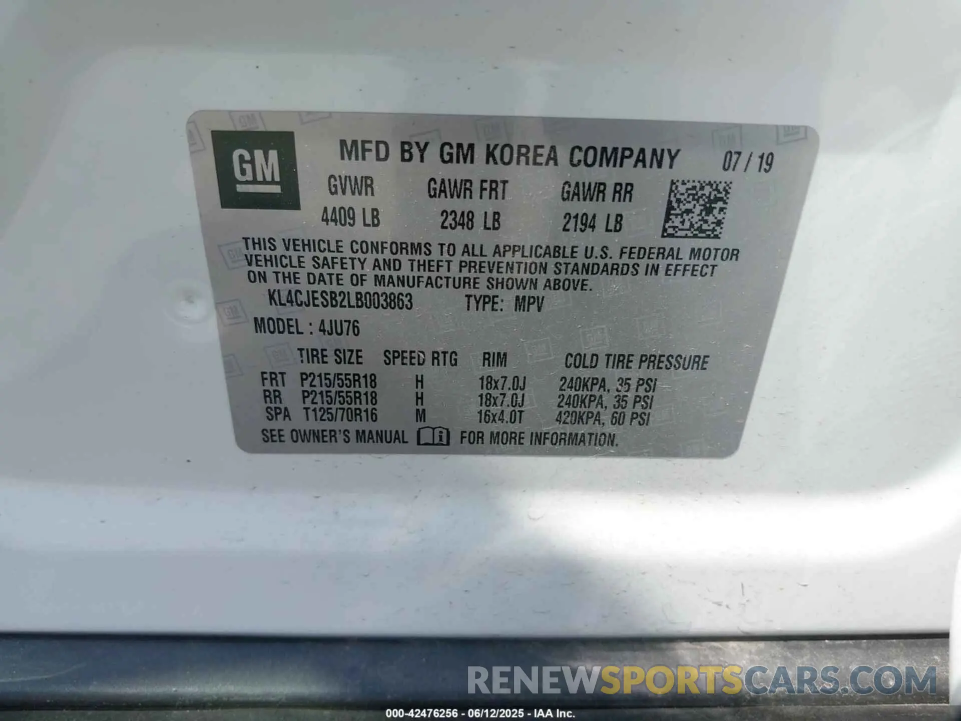 9 Photograph of a damaged car KL4CJESB2LB003863 BUICK ENCORE 2020