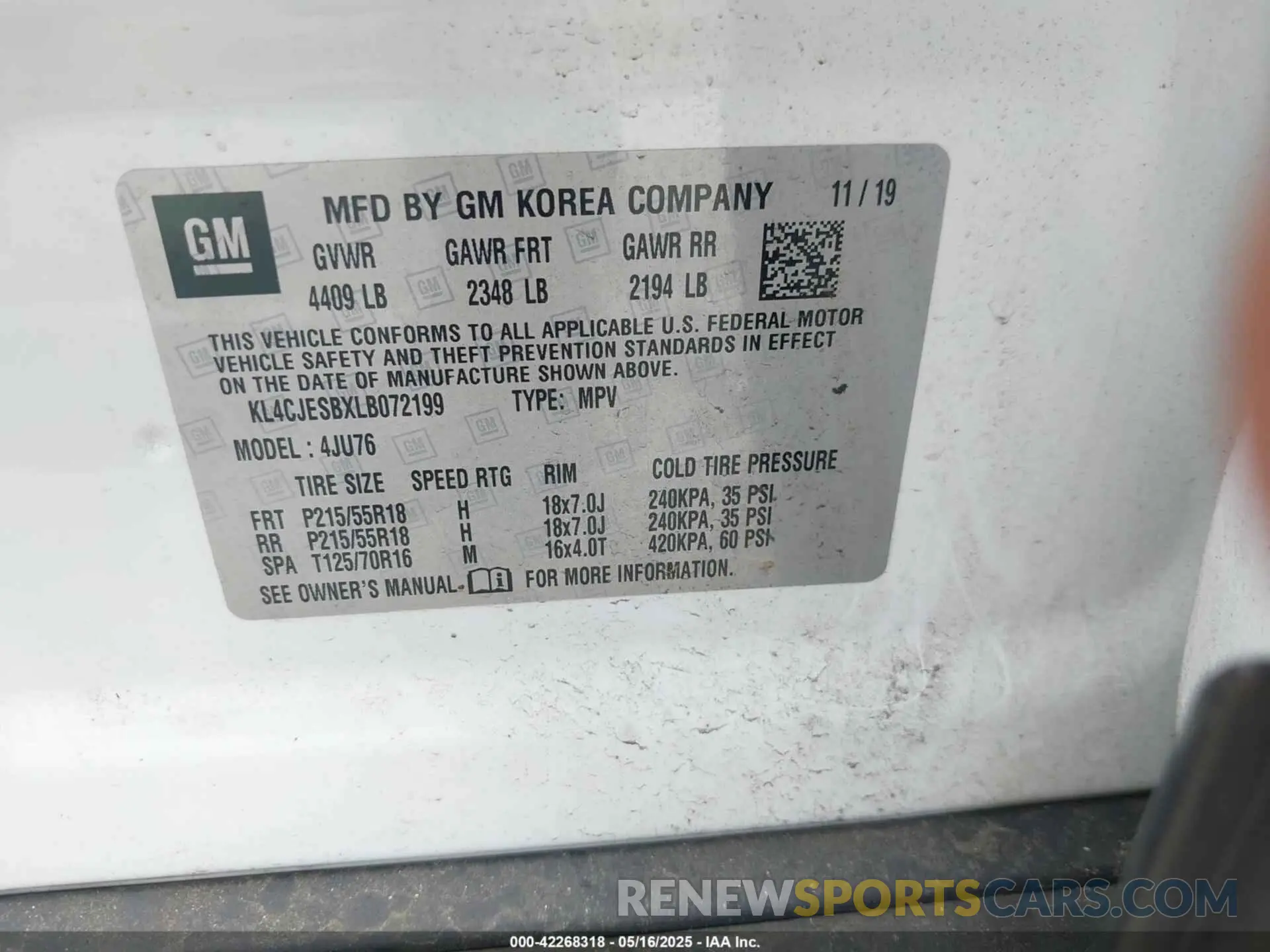 9 Photograph of a damaged car KL4CJESBXLB072199 BUICK ENCORE 2020