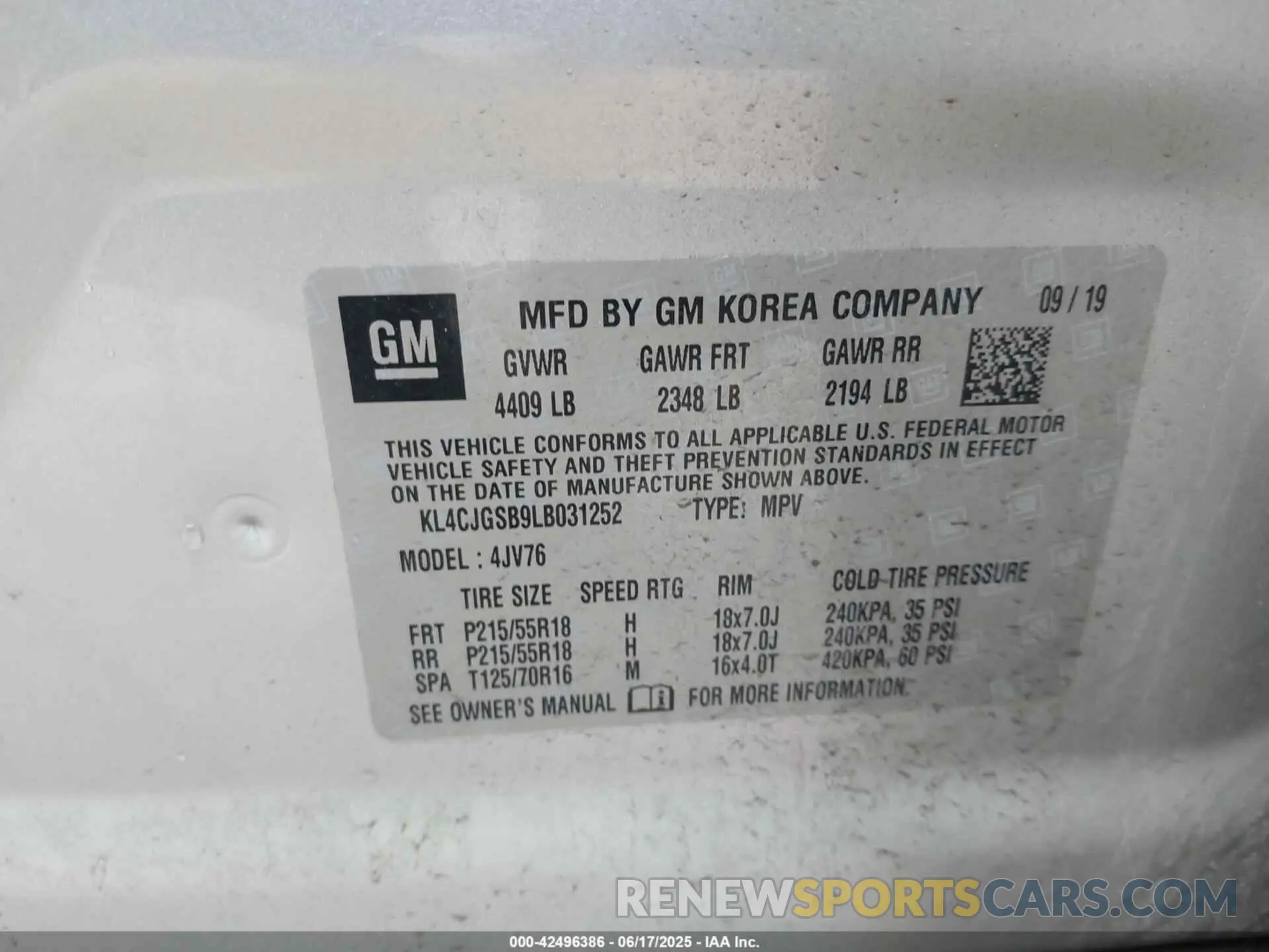 9 Photograph of a damaged car KL4CJGSB9LB031252 BUICK ENCORE 2020