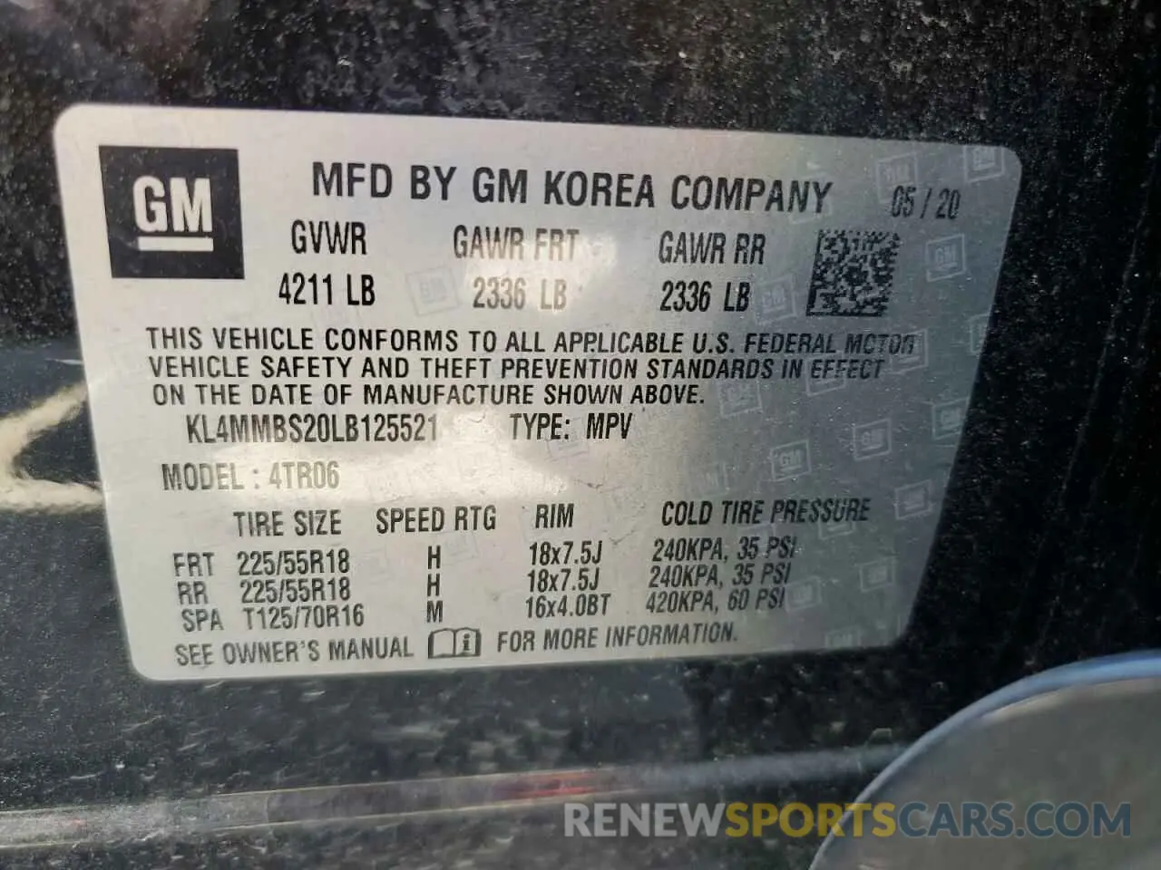 14 Photograph of a damaged car KL4MMBS20LB125521 BUICK ENCORE 2020