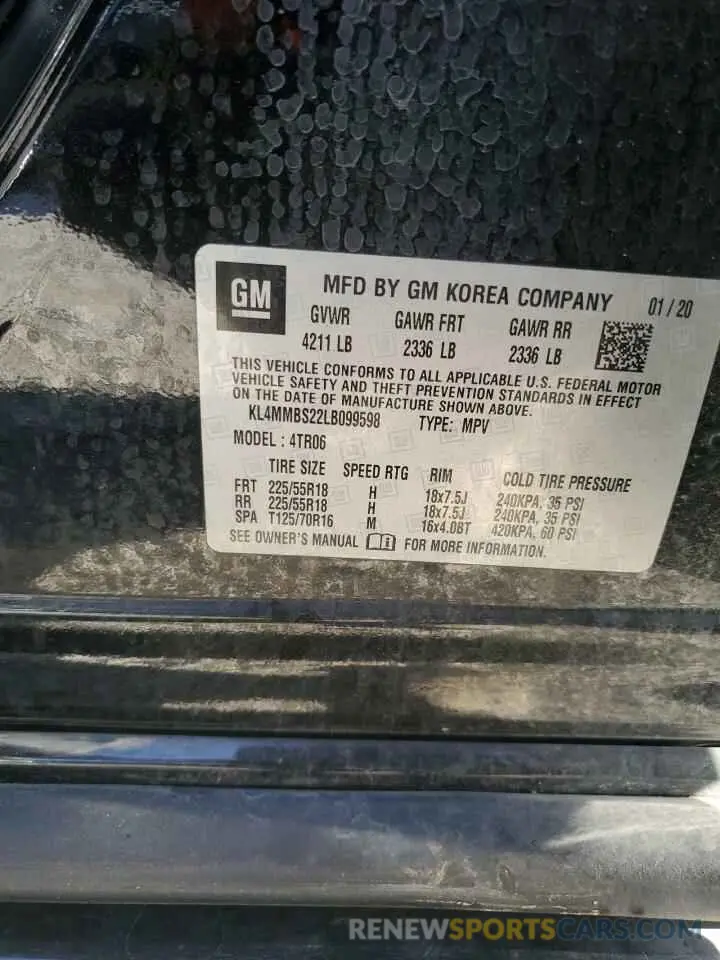 13 Photograph of a damaged car KL4MMBS22LB099598 BUICK ENCORE 2020