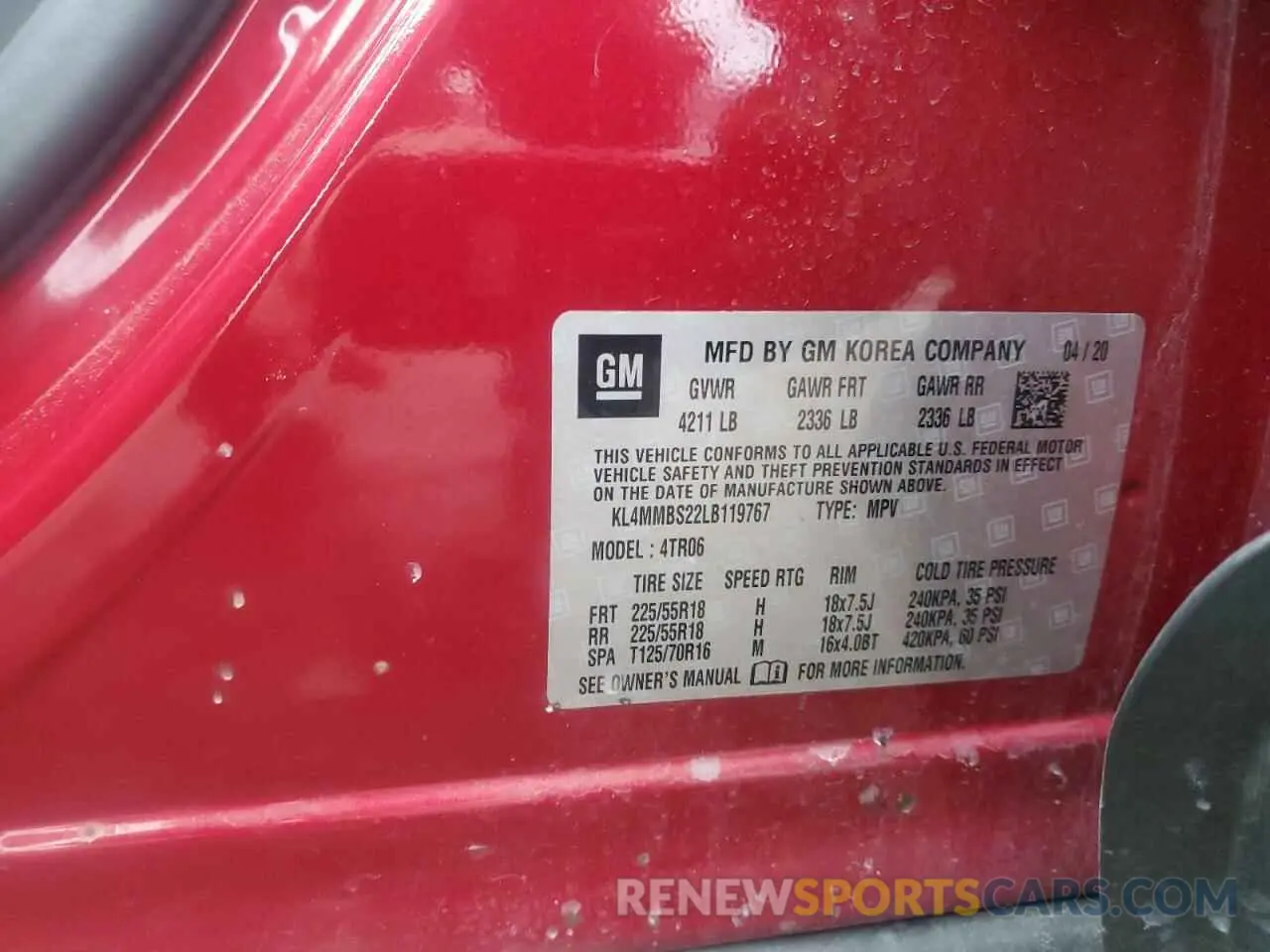 12 Photograph of a damaged car KL4MMBS22LB119767 BUICK ENCORE 2020