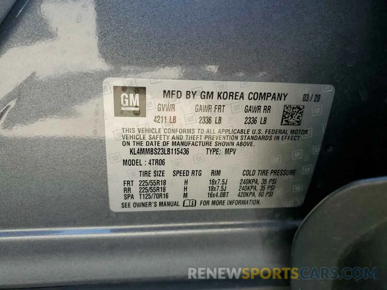 13 Photograph of a damaged car KL4MMBS23LB115436 BUICK ENCORE 2020