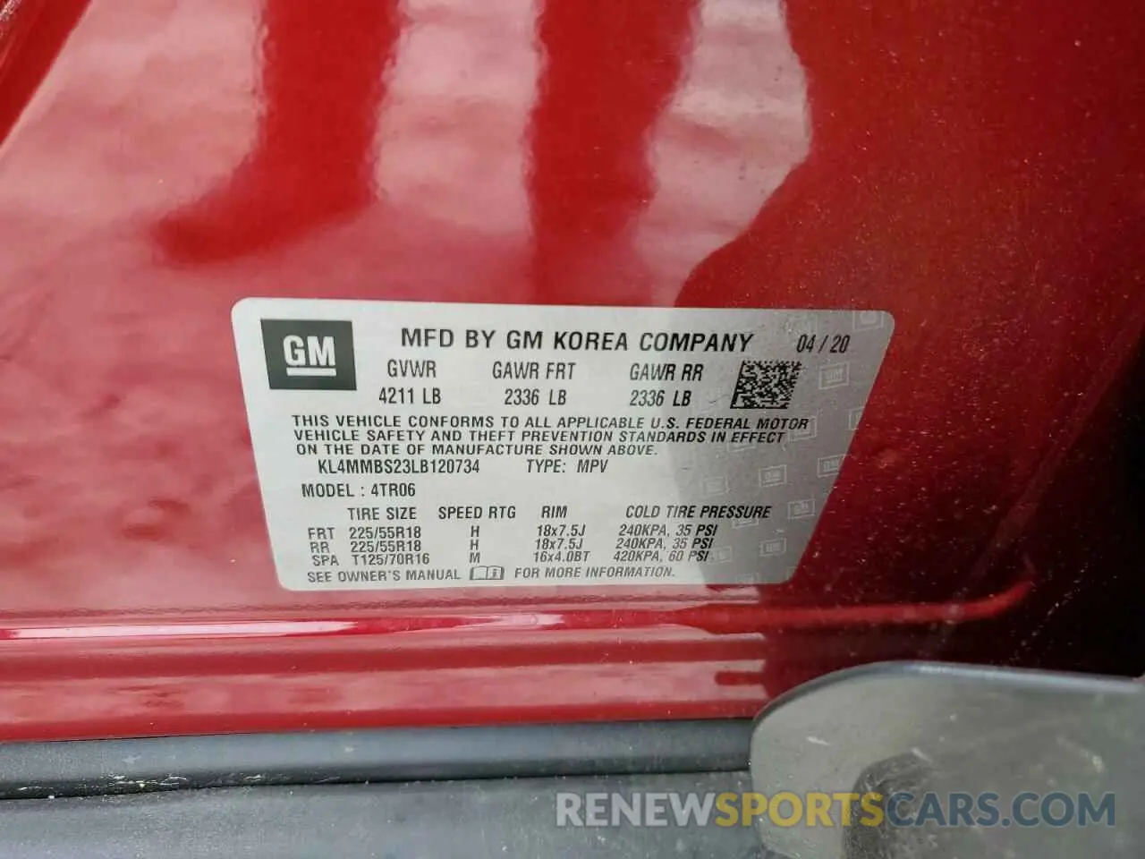 13 Photograph of a damaged car KL4MMBS23LB120734 BUICK ENCORE 2020