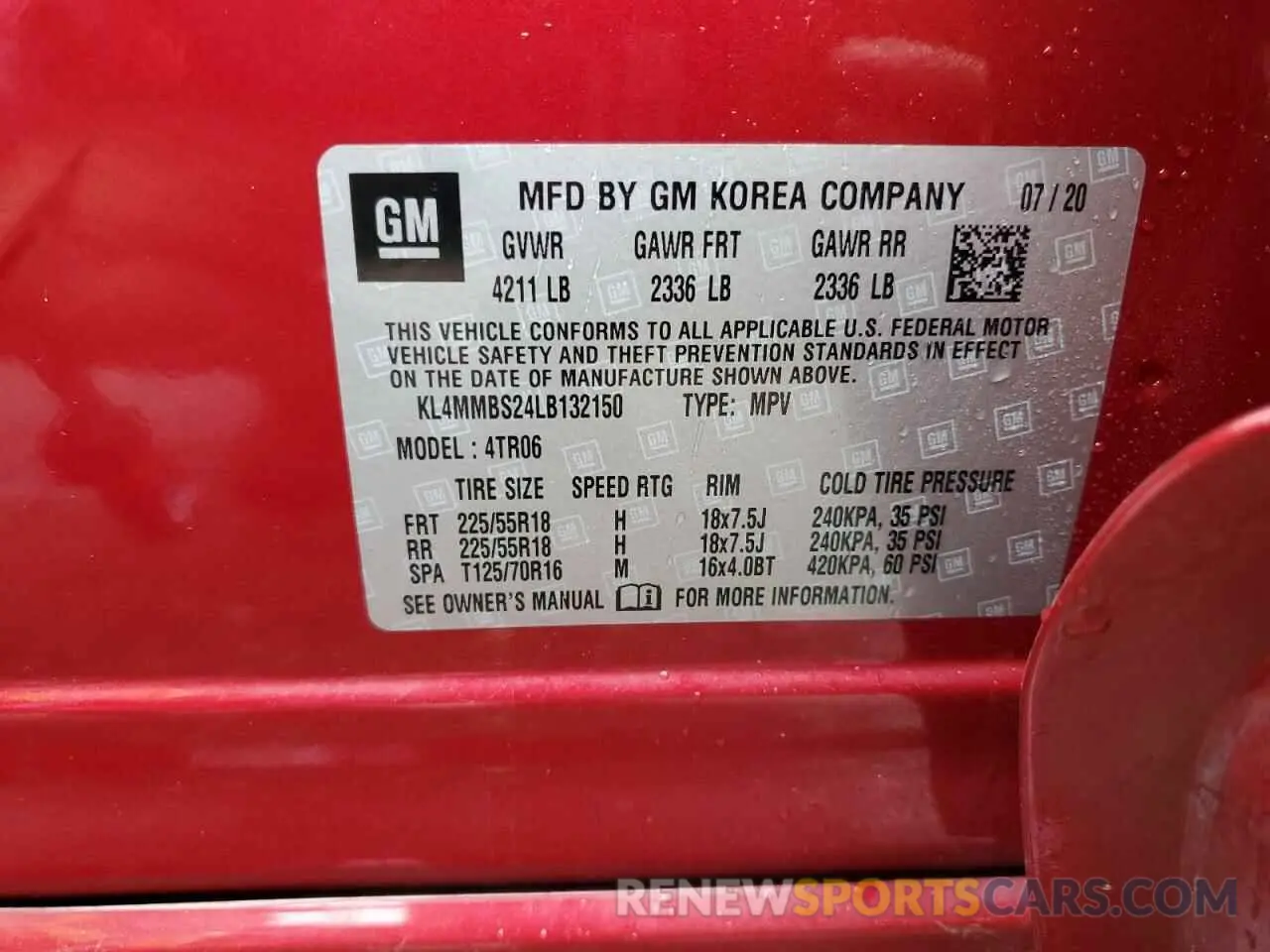 13 Photograph of a damaged car KL4MMBS24LB132150 BUICK ENCORE 2020