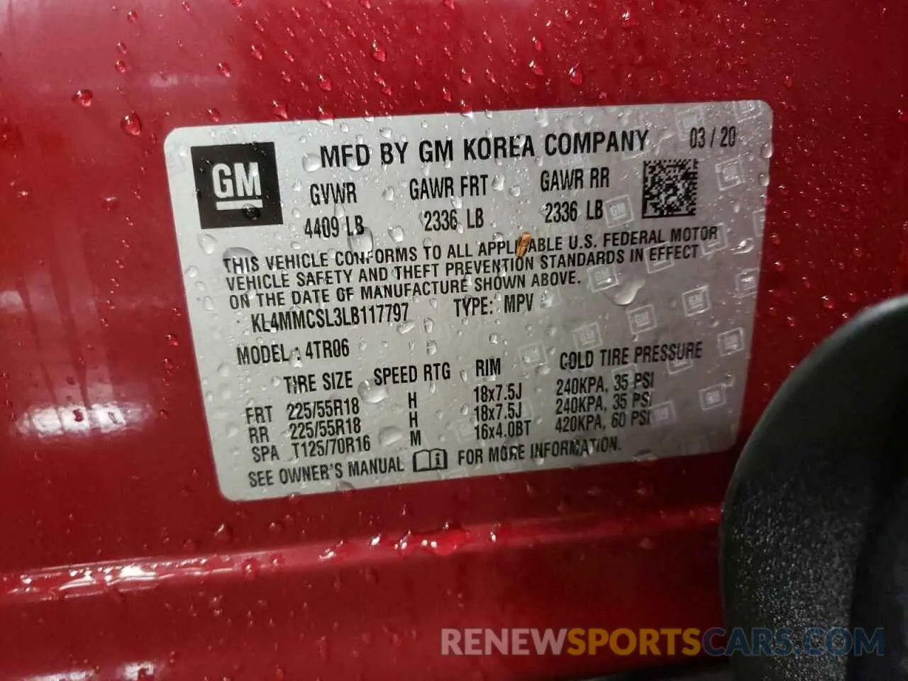 13 Photograph of a damaged car KL4MMCSL3LB117797 BUICK ENCORE 2020
