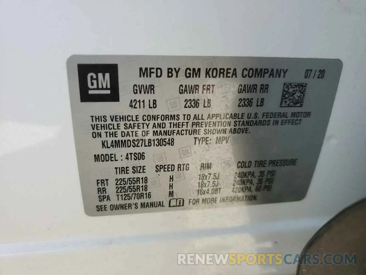 13 Photograph of a damaged car KL4MMDS27LB130548 BUICK ENCORE 2020