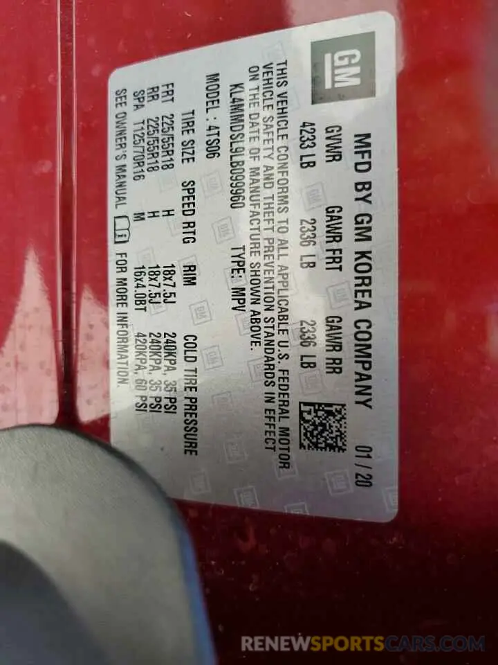13 Photograph of a damaged car KL4MMDSL9LB099960 BUICK ENCORE 2020