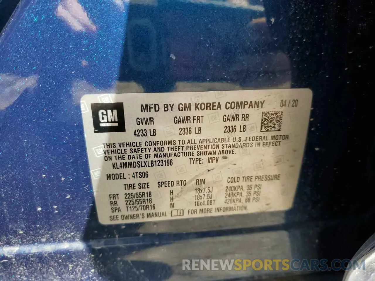 13 Photograph of a damaged car KL4MMDSLXLB123196 BUICK ENCORE 2020