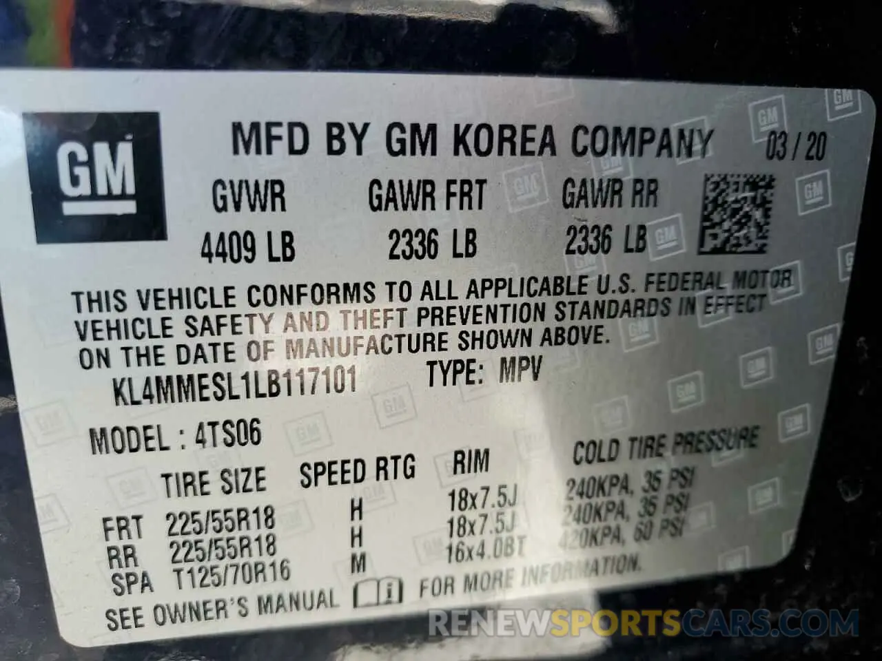 13 Photograph of a damaged car KL4MMESL1LB117101 BUICK ENCORE 2020