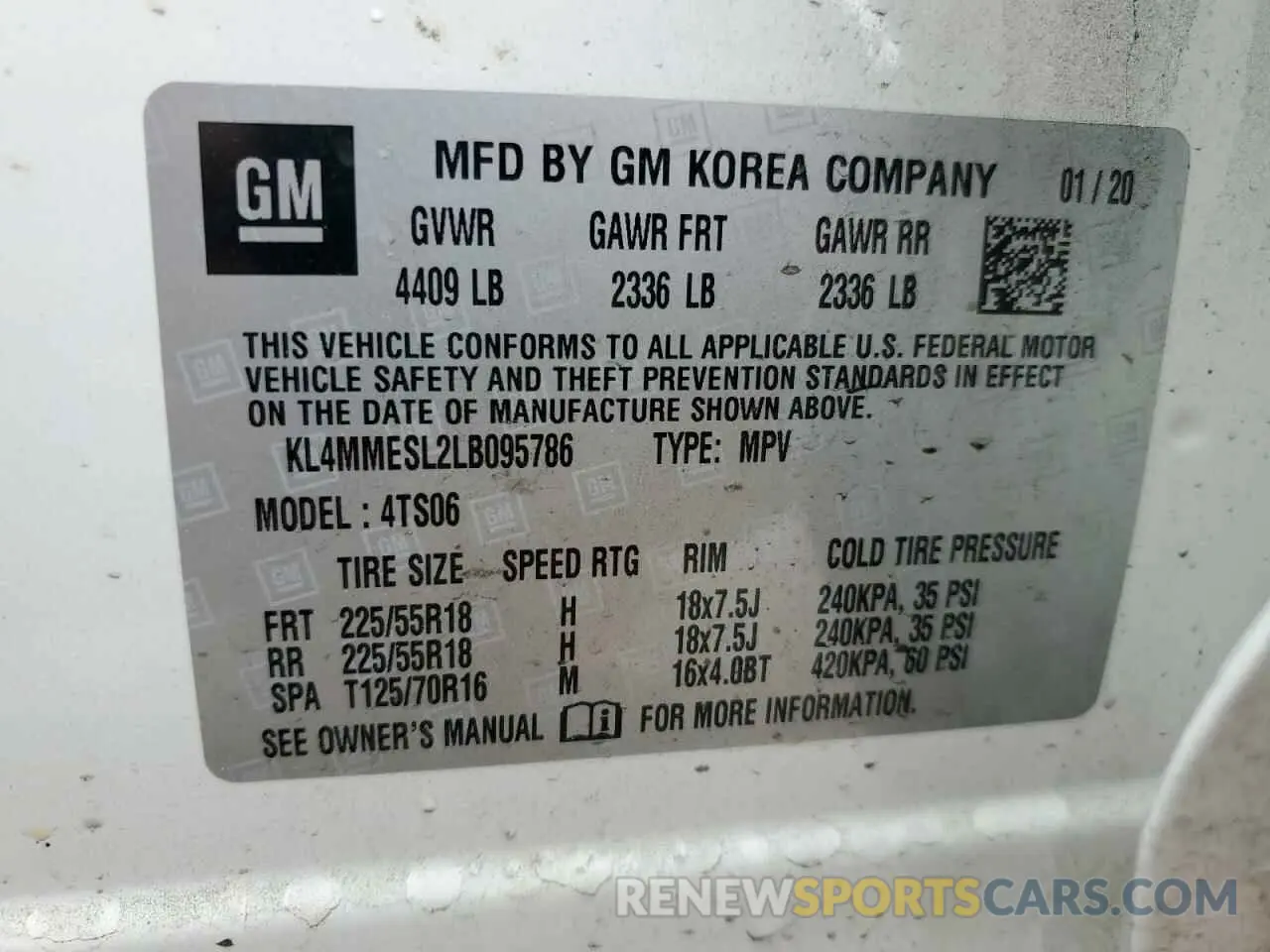 14 Photograph of a damaged car KL4MMESL2LB095786 BUICK ENCORE 2020