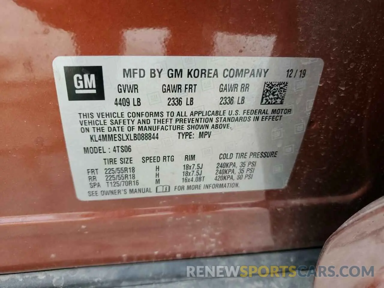15 Photograph of a damaged car KL4MMESLXLB088844 BUICK ENCORE 2020