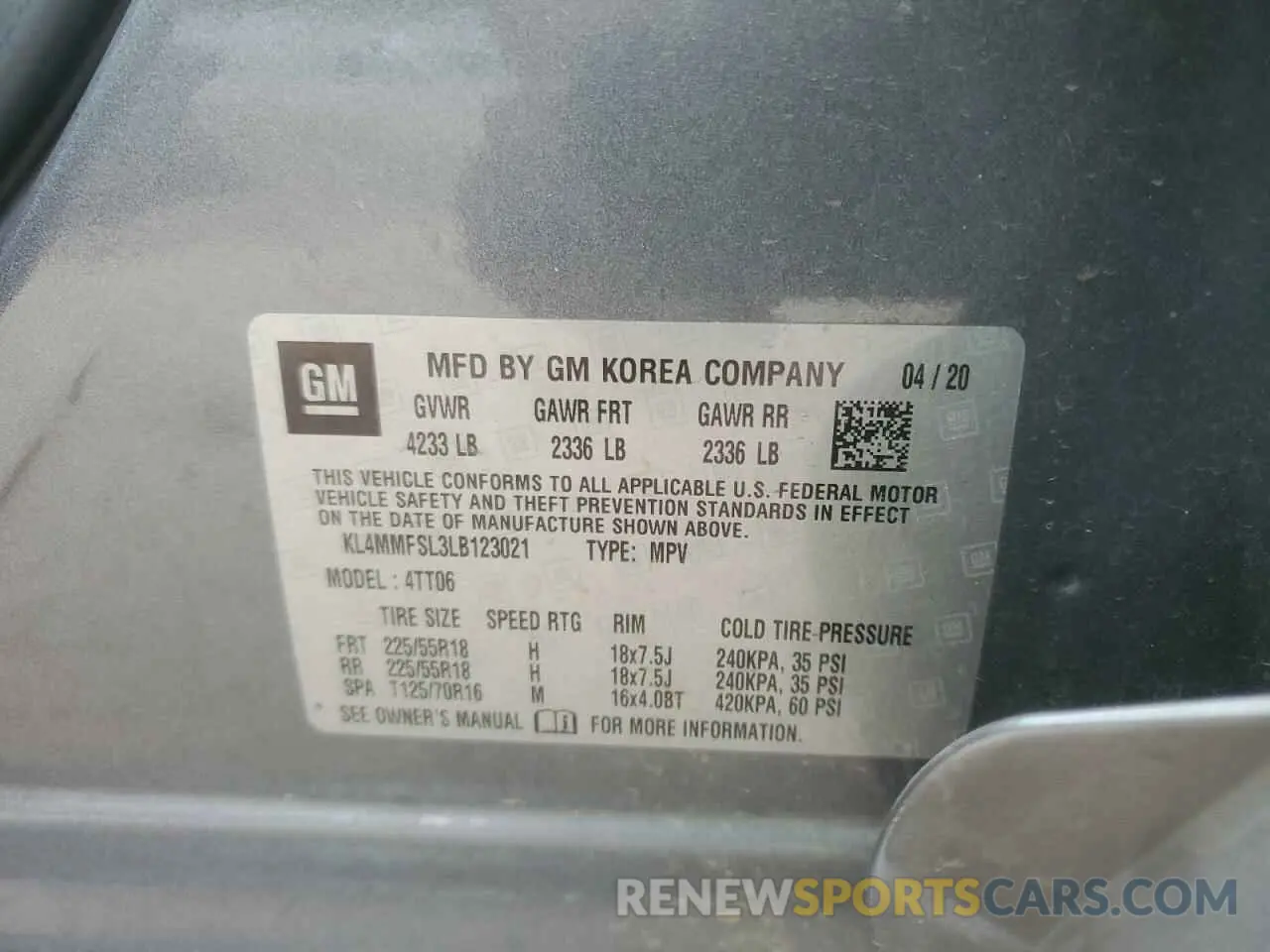 13 Photograph of a damaged car KL4MMFSL3LB123021 BUICK ENCORE 2020