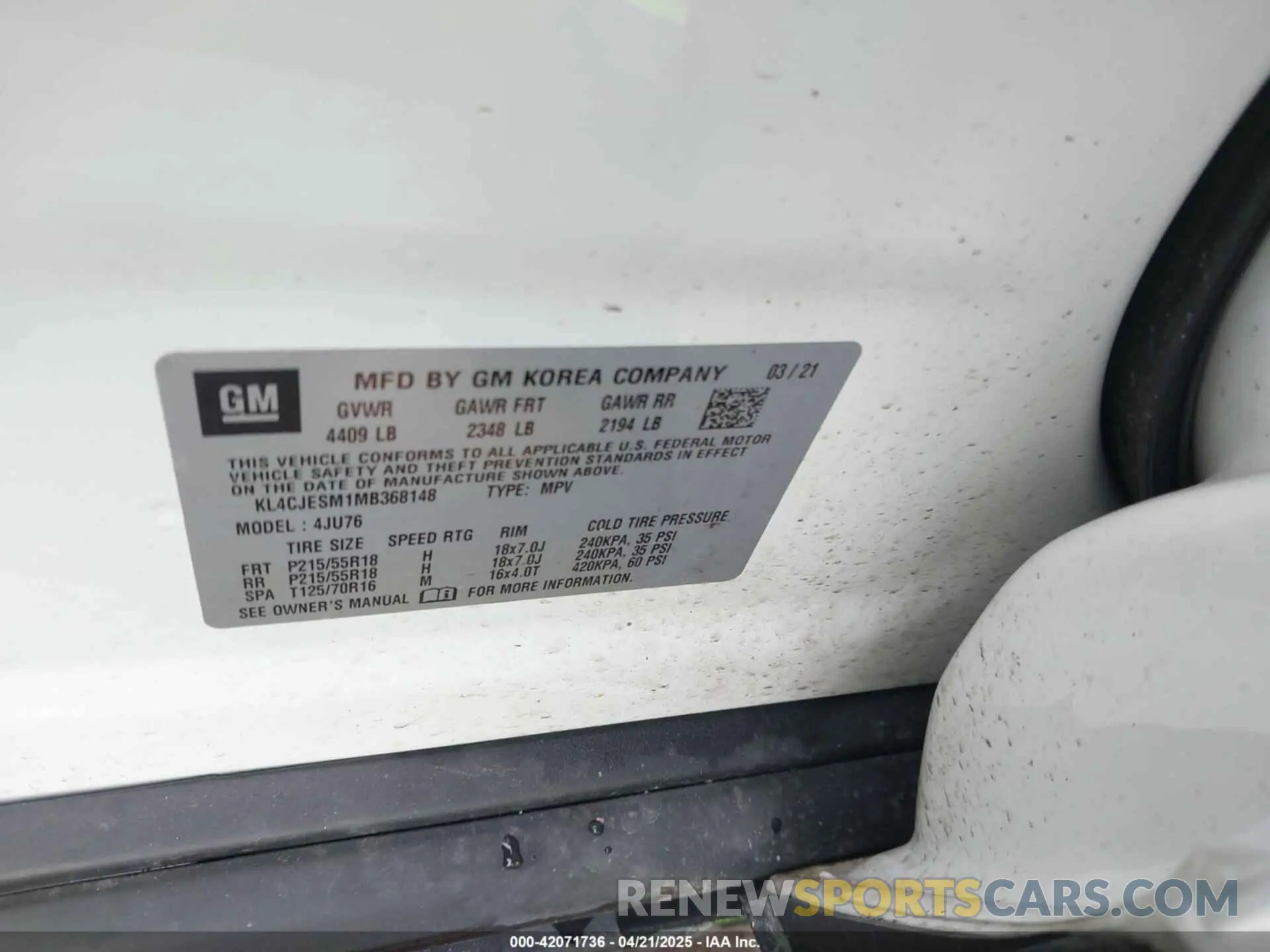 9 Photograph of a damaged car KL4CJESM1MB368148 BUICK ENCORE 2021