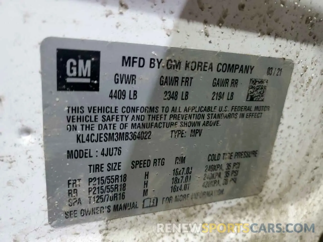 13 Photograph of a damaged car KL4CJESM3MB364022 BUICK ENCORE 2021