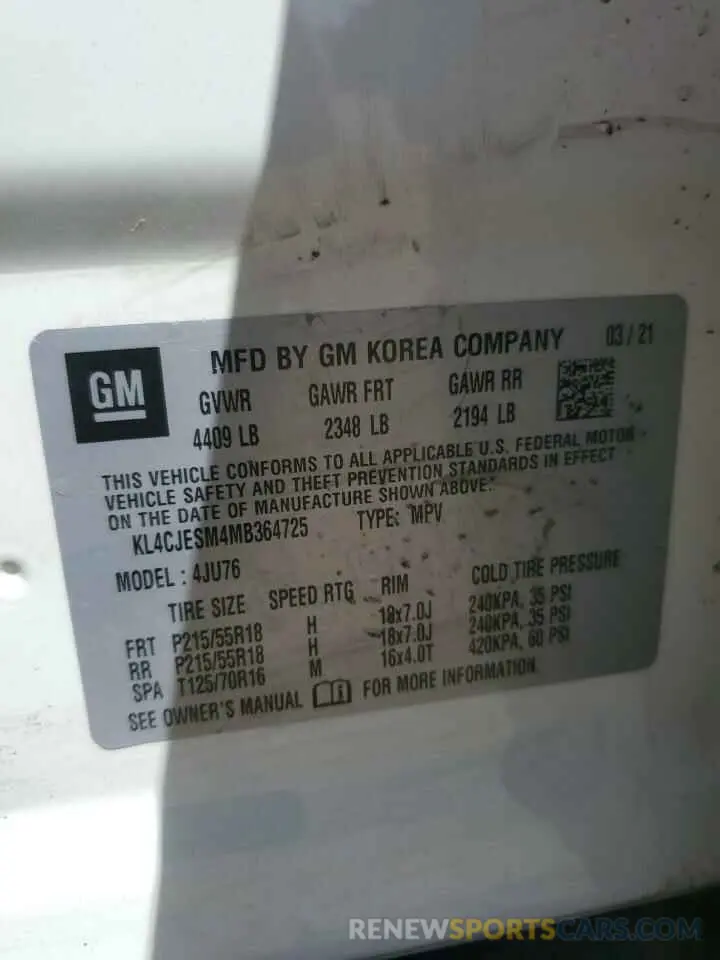 14 Photograph of a damaged car KL4CJESM4MB364725 BUICK ENCORE 2021