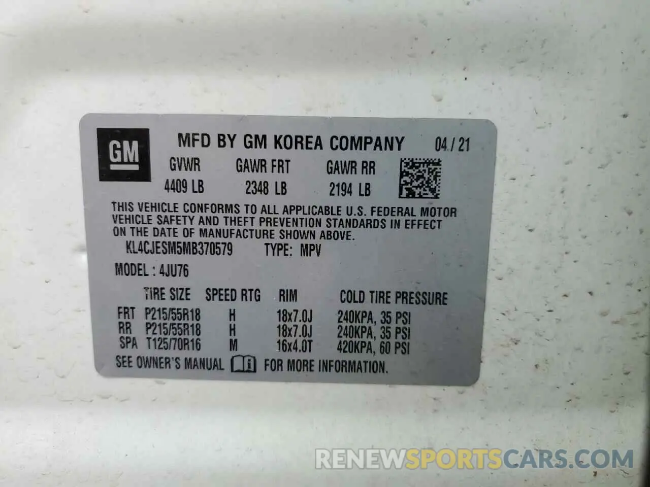 13 Photograph of a damaged car KL4CJESM5MB370579 BUICK ENCORE 2021