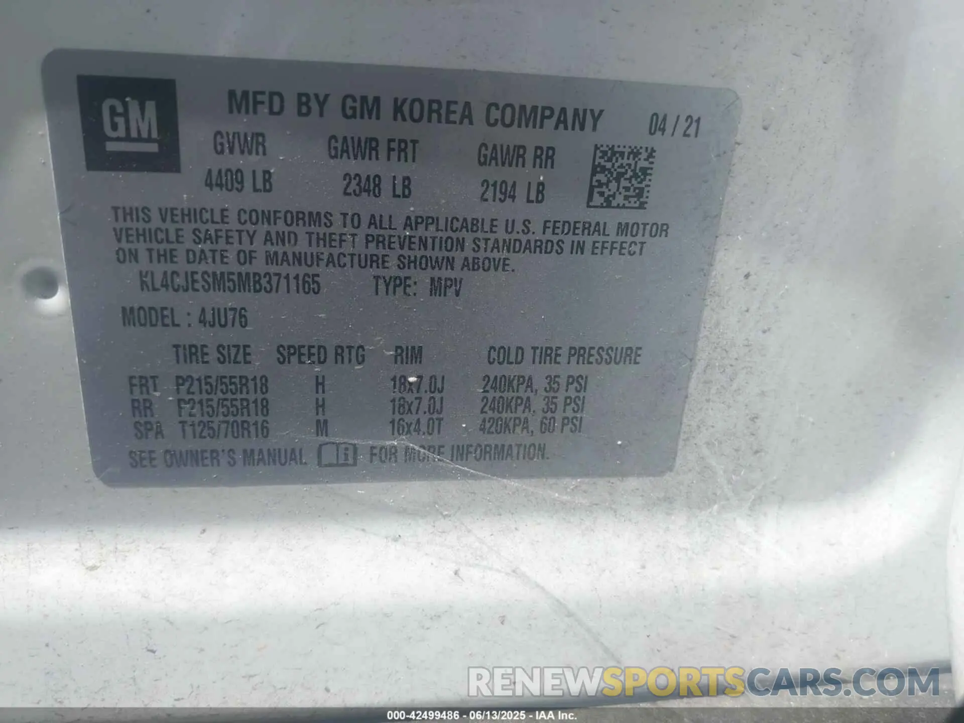 9 Photograph of a damaged car KL4CJESM5MB371165 BUICK ENCORE 2021