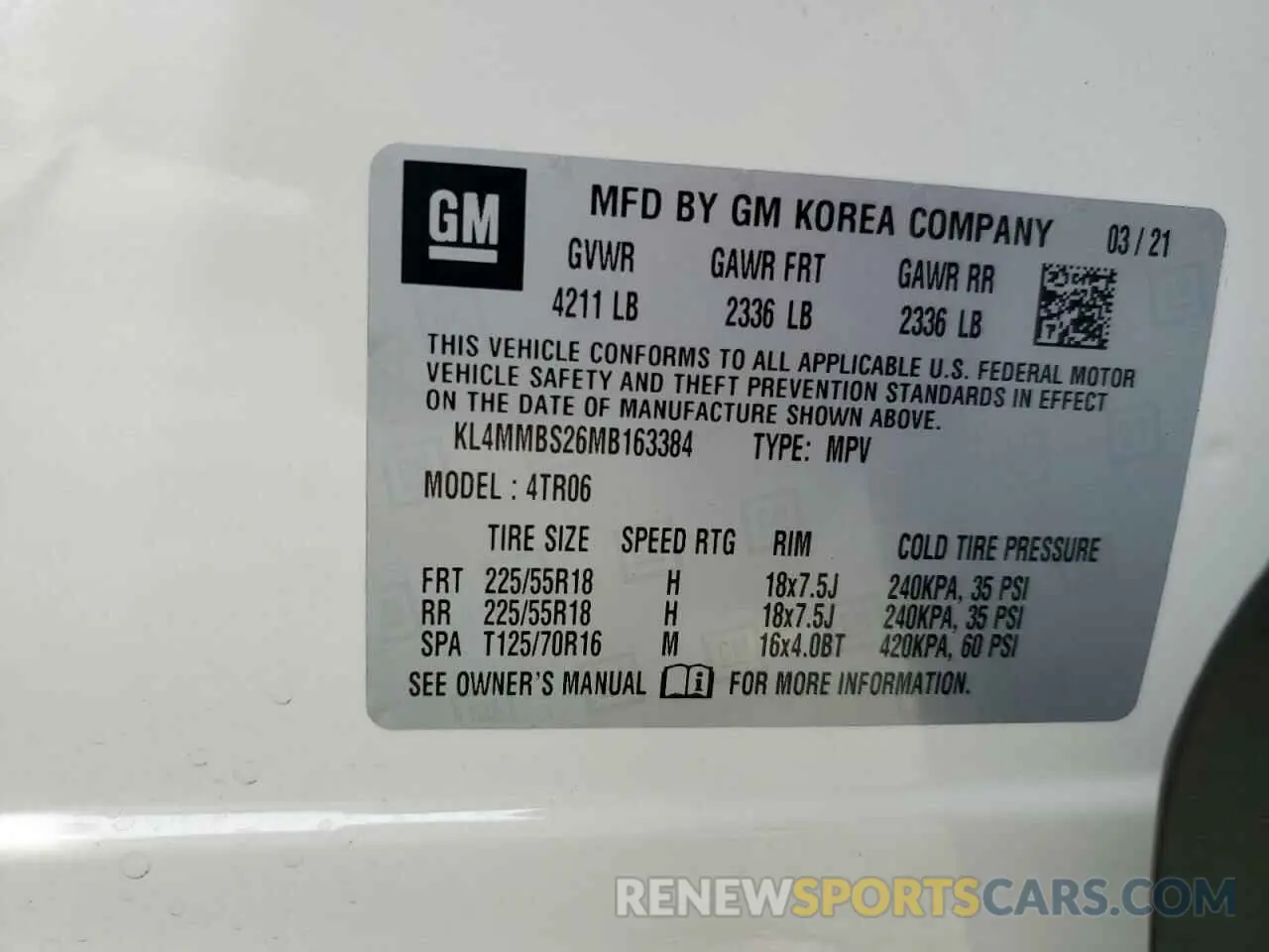 13 Photograph of a damaged car KL4MMBS26MB163384 BUICK ENCORE 2021