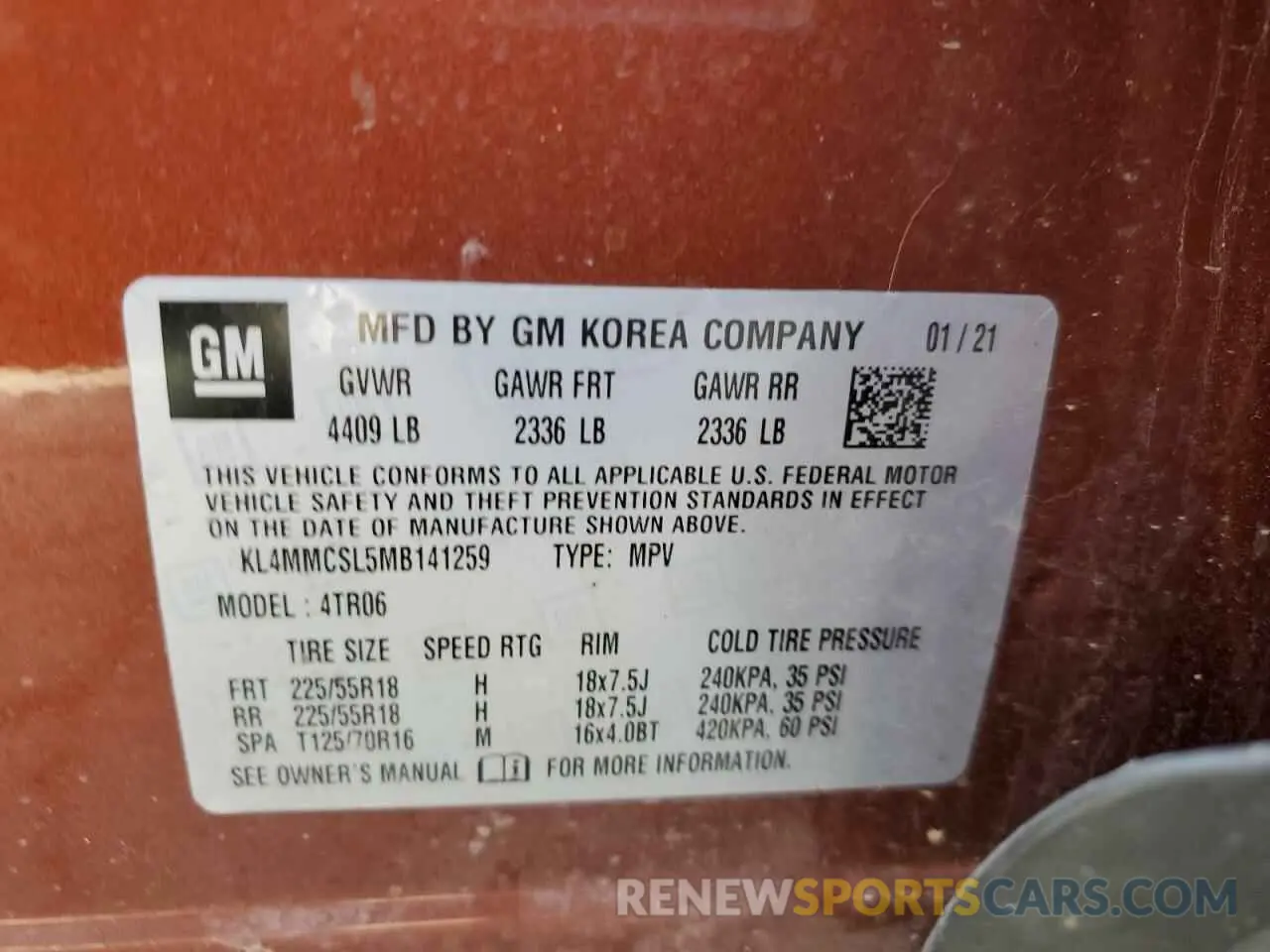 14 Photograph of a damaged car KL4MMCSL5MB141259 BUICK ENCORE 2021