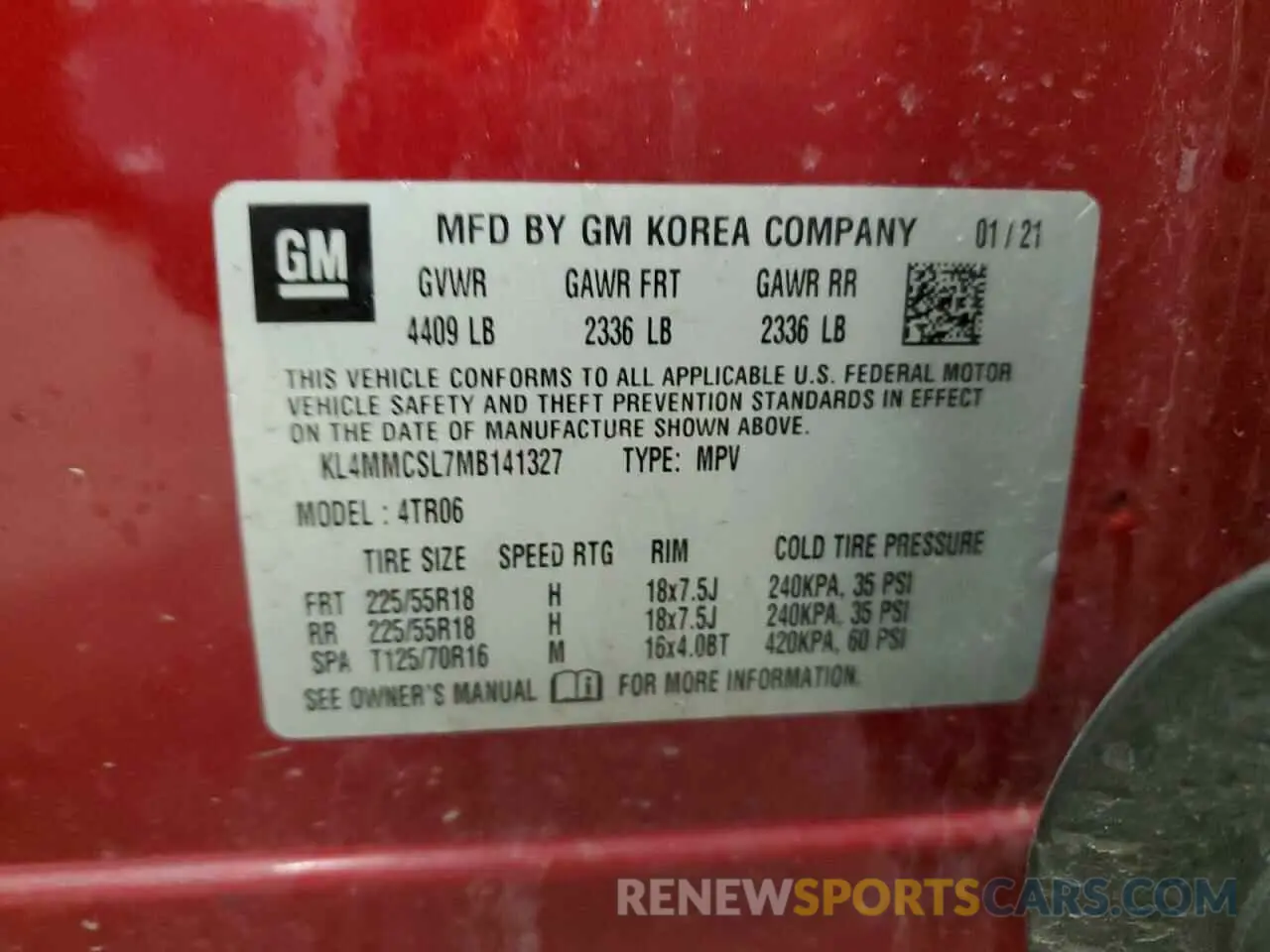 13 Photograph of a damaged car KL4MMCSL7MB141327 BUICK ENCORE 2021