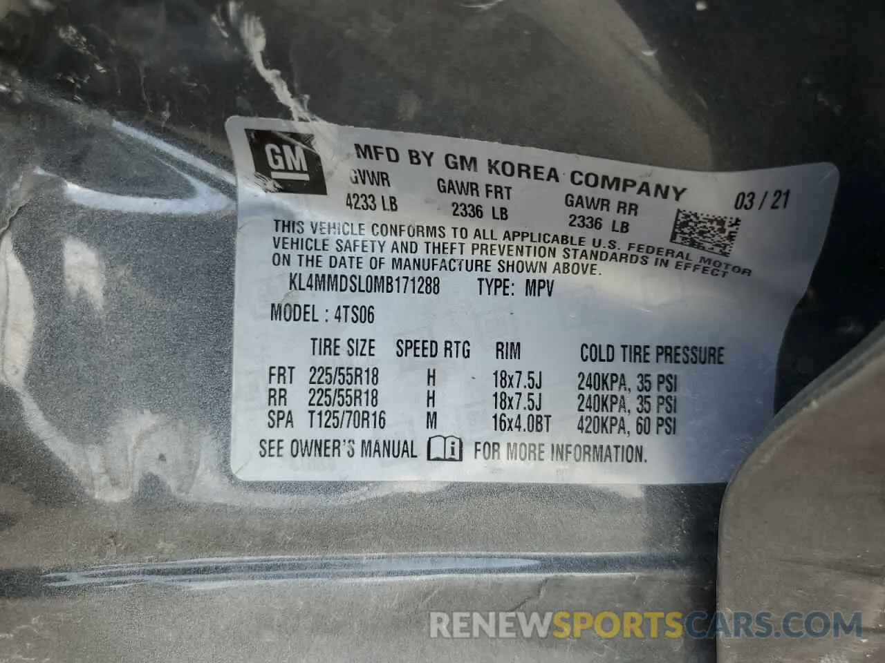 13 Photograph of a damaged car KL4MMDSL0MB171288 BUICK ENCORE 2021