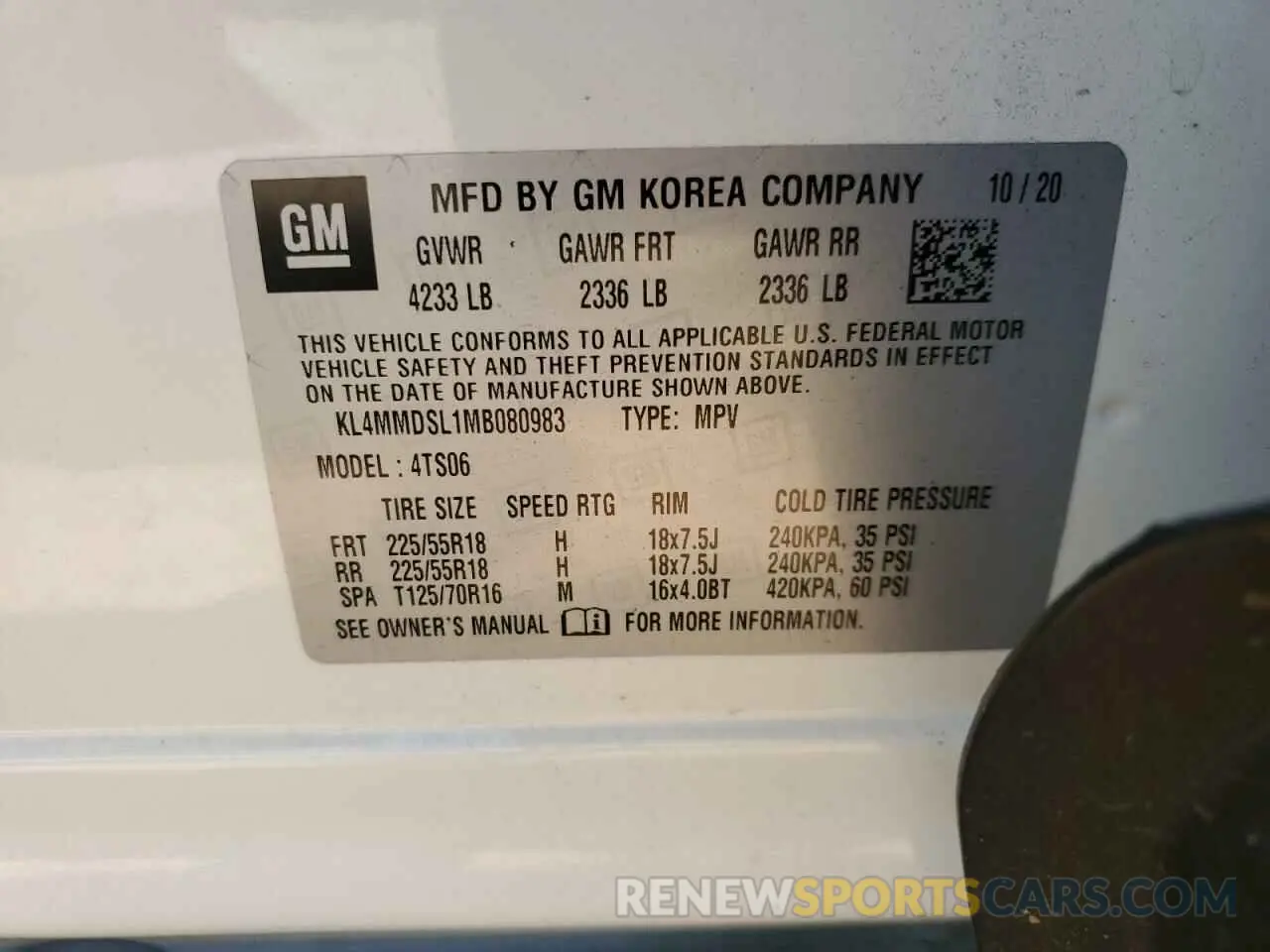 14 Photograph of a damaged car KL4MMDSL1MB080983 BUICK ENCORE 2021
