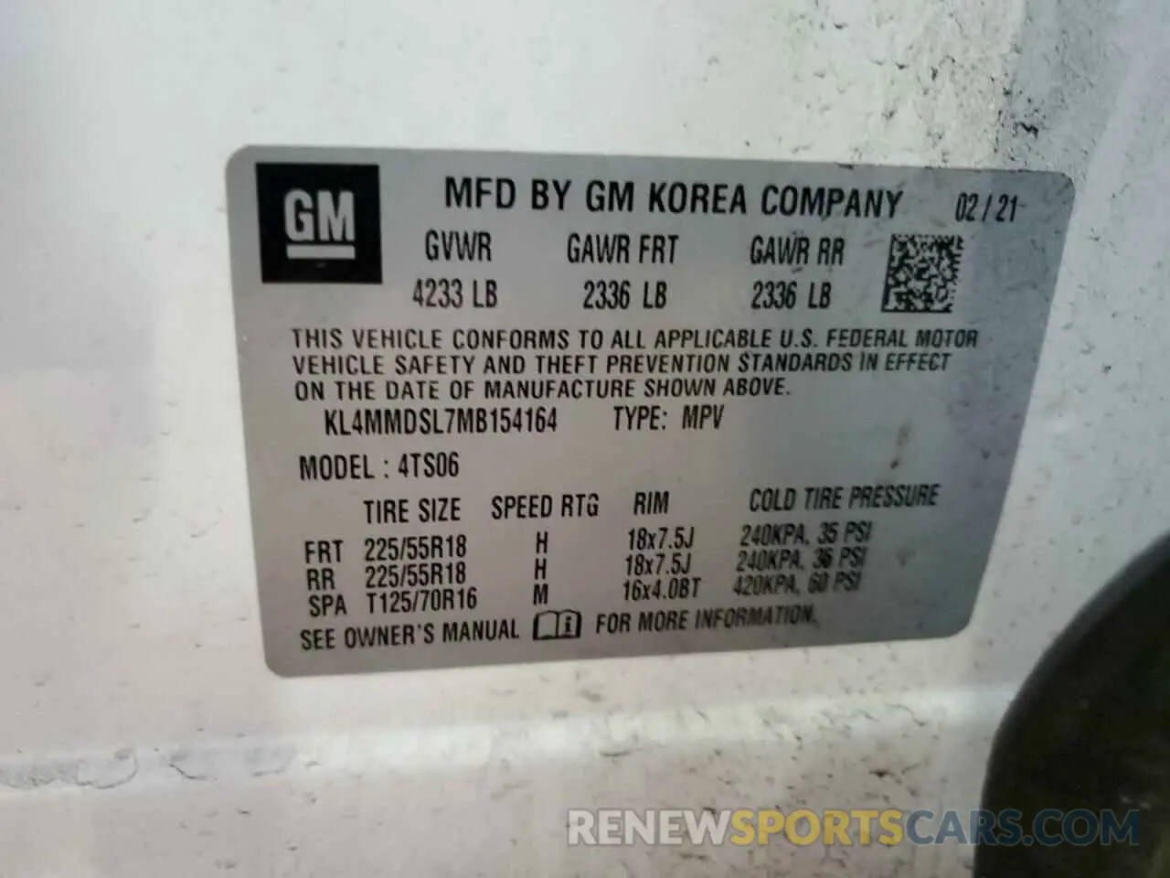 14 Photograph of a damaged car KL4MMDSL7MB154164 BUICK ENCORE 2021