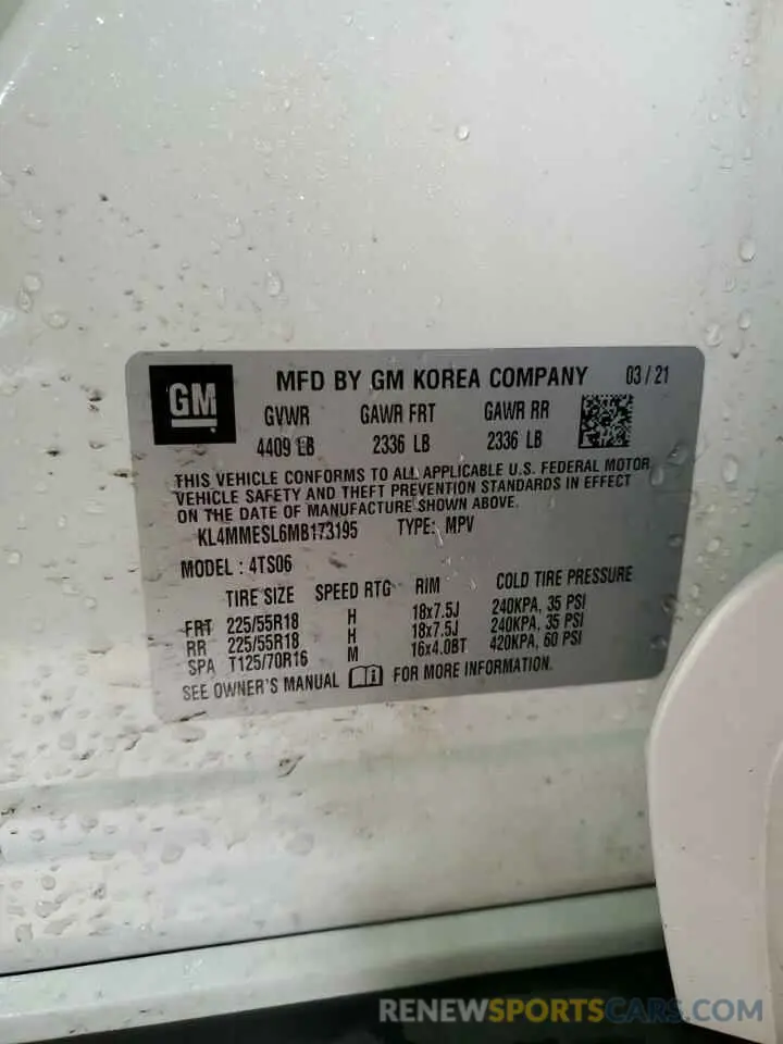 14 Photograph of a damaged car KL4MMESL6MB173195 BUICK ENCORE 2021