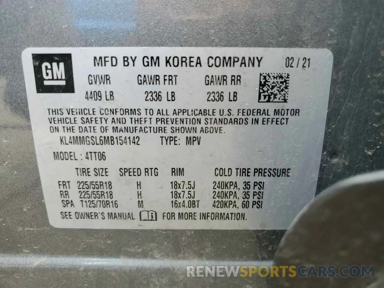 13 Photograph of a damaged car KL4MMGSL6MB154142 BUICK ENCORE 2021