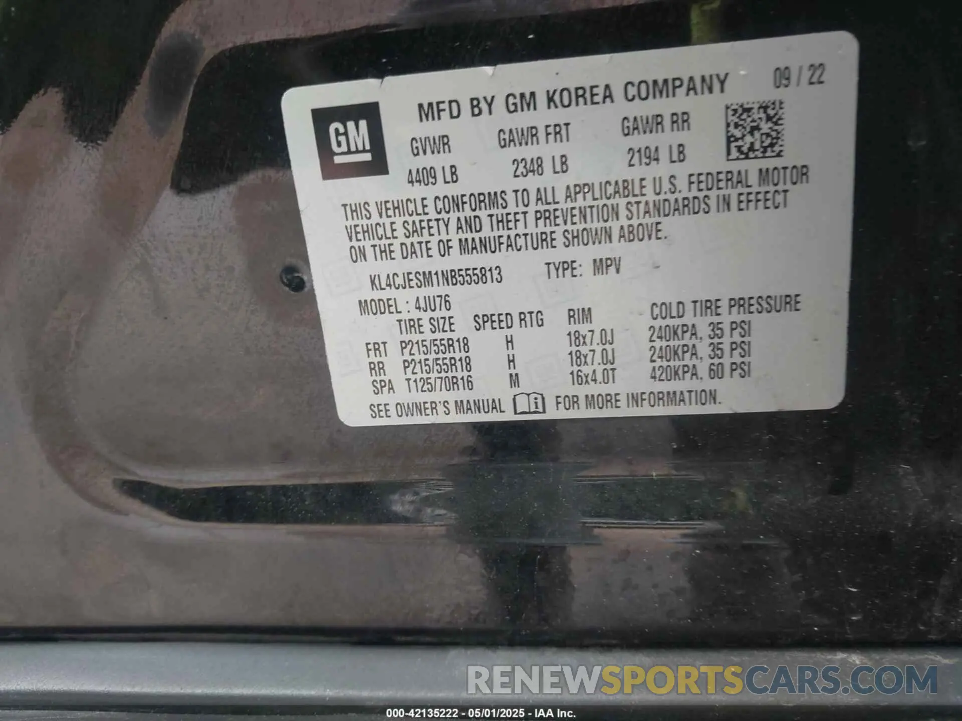 9 Photograph of a damaged car KL4CJESM1NB555813 BUICK ENCORE 2022