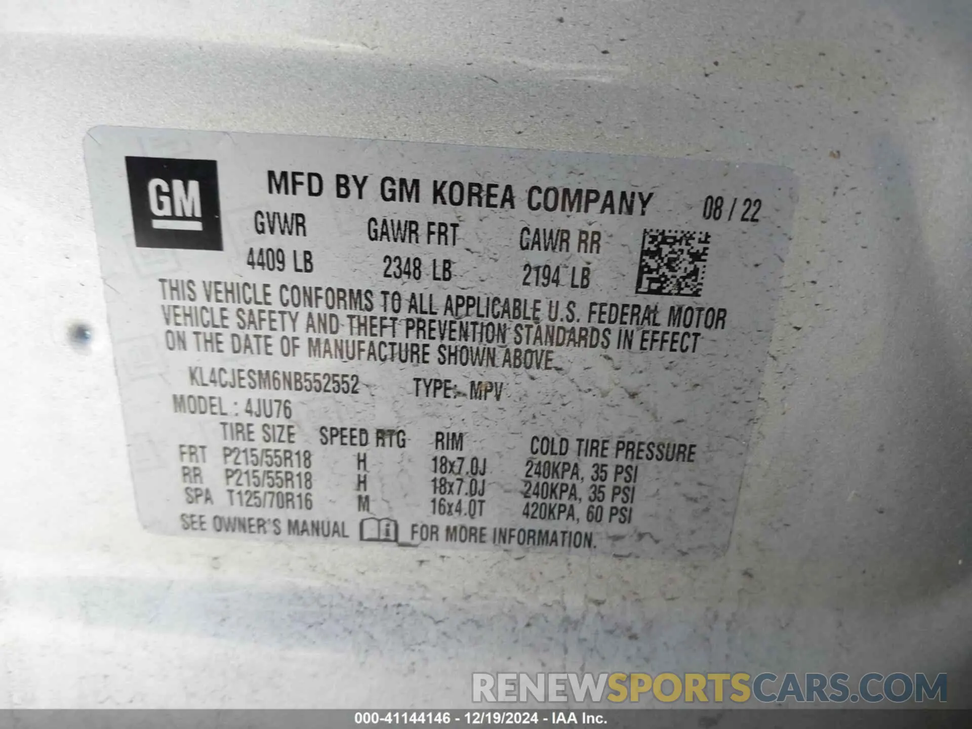 9 Photograph of a damaged car KL4CJESM6NB552552 BUICK ENCORE 2022