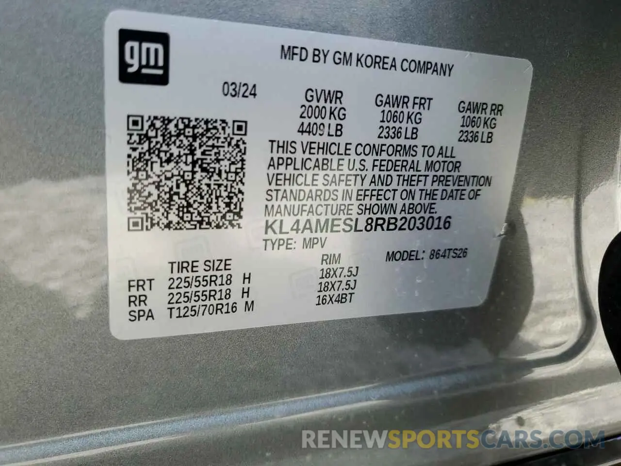 13 Photograph of a damaged car KL4AMESL8RB203016 BUICK ENCORE 2024
