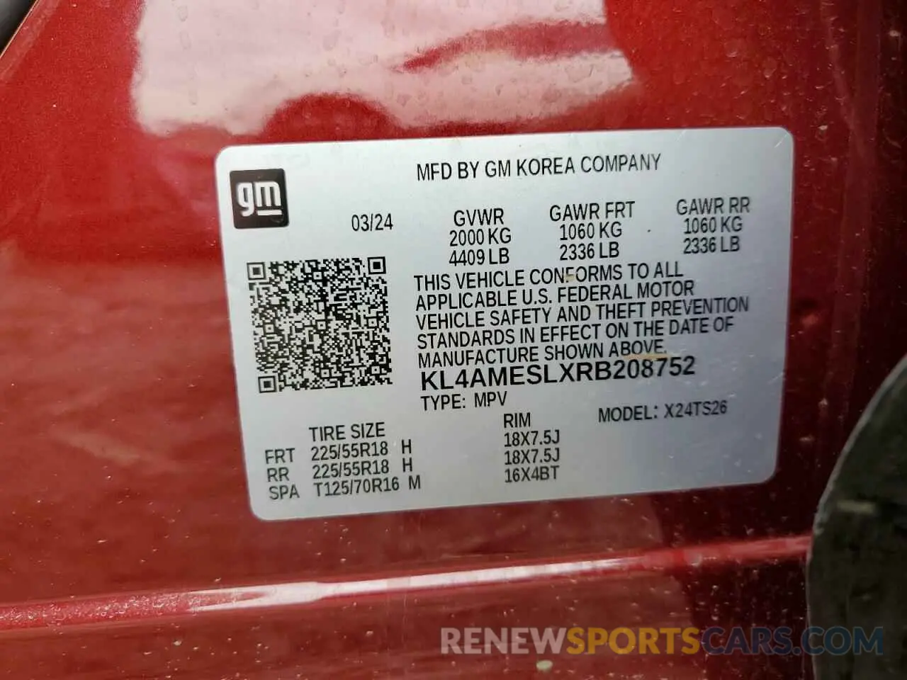 13 Photograph of a damaged car KL4AMESLXRB208752 BUICK ENCORE 2024