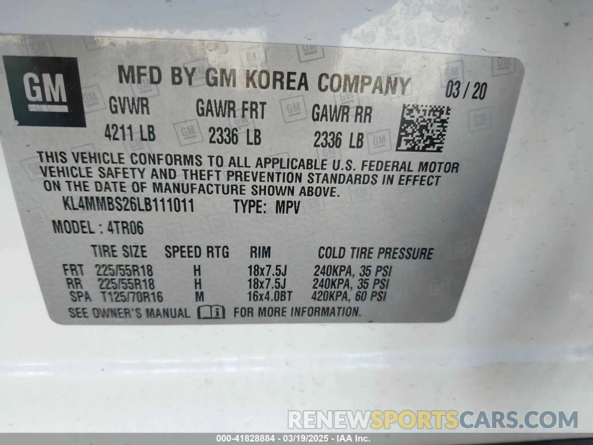 9 Photograph of a damaged car KL4MMBS26LB111011 BUICK ENCORE GX 2020