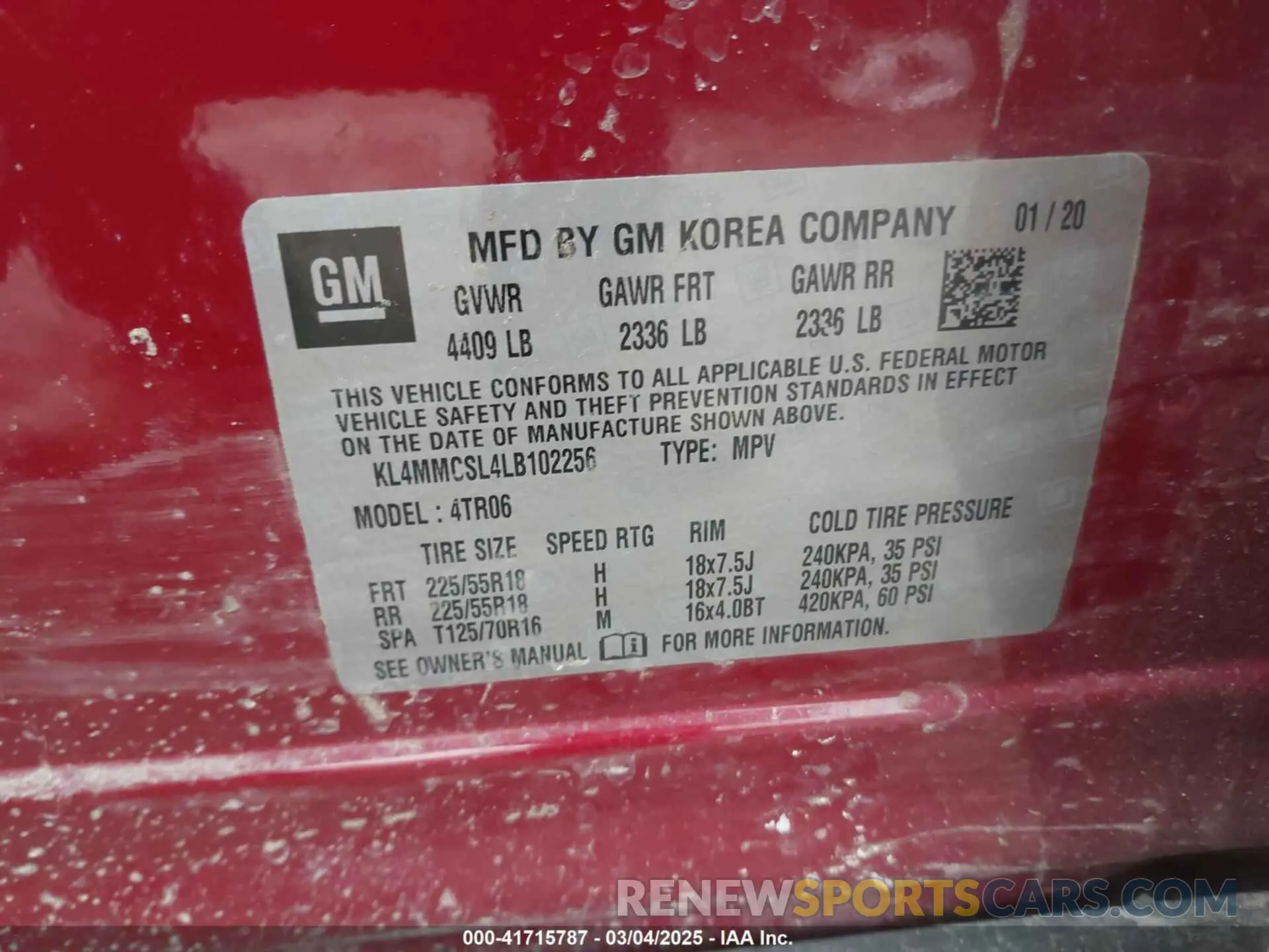 9 Photograph of a damaged car KL4MMCSL4LB102256 BUICK ENCORE GX 2020