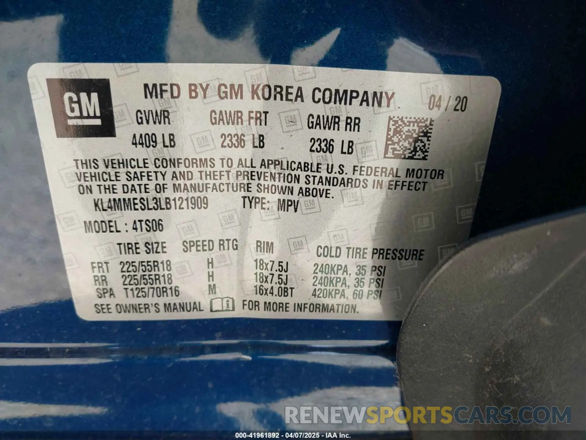 9 Photograph of a damaged car KL4MMESL3LB121909 BUICK ENCORE GX 2020