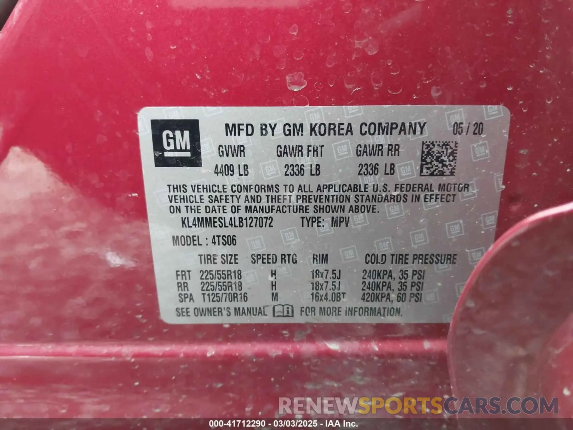9 Photograph of a damaged car KL4MMESL4LB127072 BUICK ENCORE GX 2020