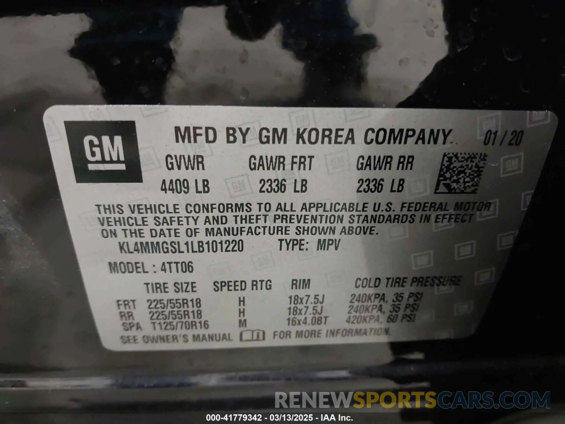 9 Photograph of a damaged car KL4MMGSL1LB101220 BUICK ENCORE GX 2020