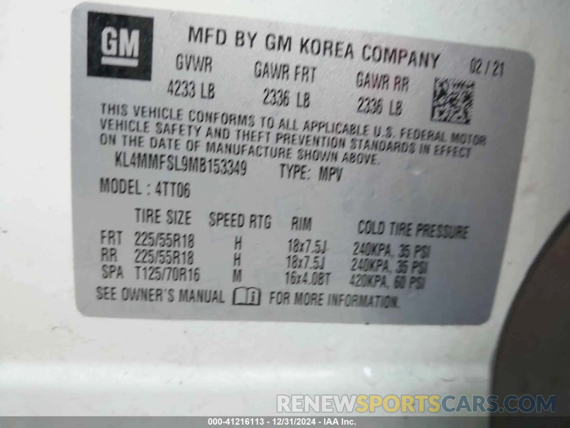 9 Photograph of a damaged car KL4MMFSL9MB153349 BUICK ENCORE GX 2021