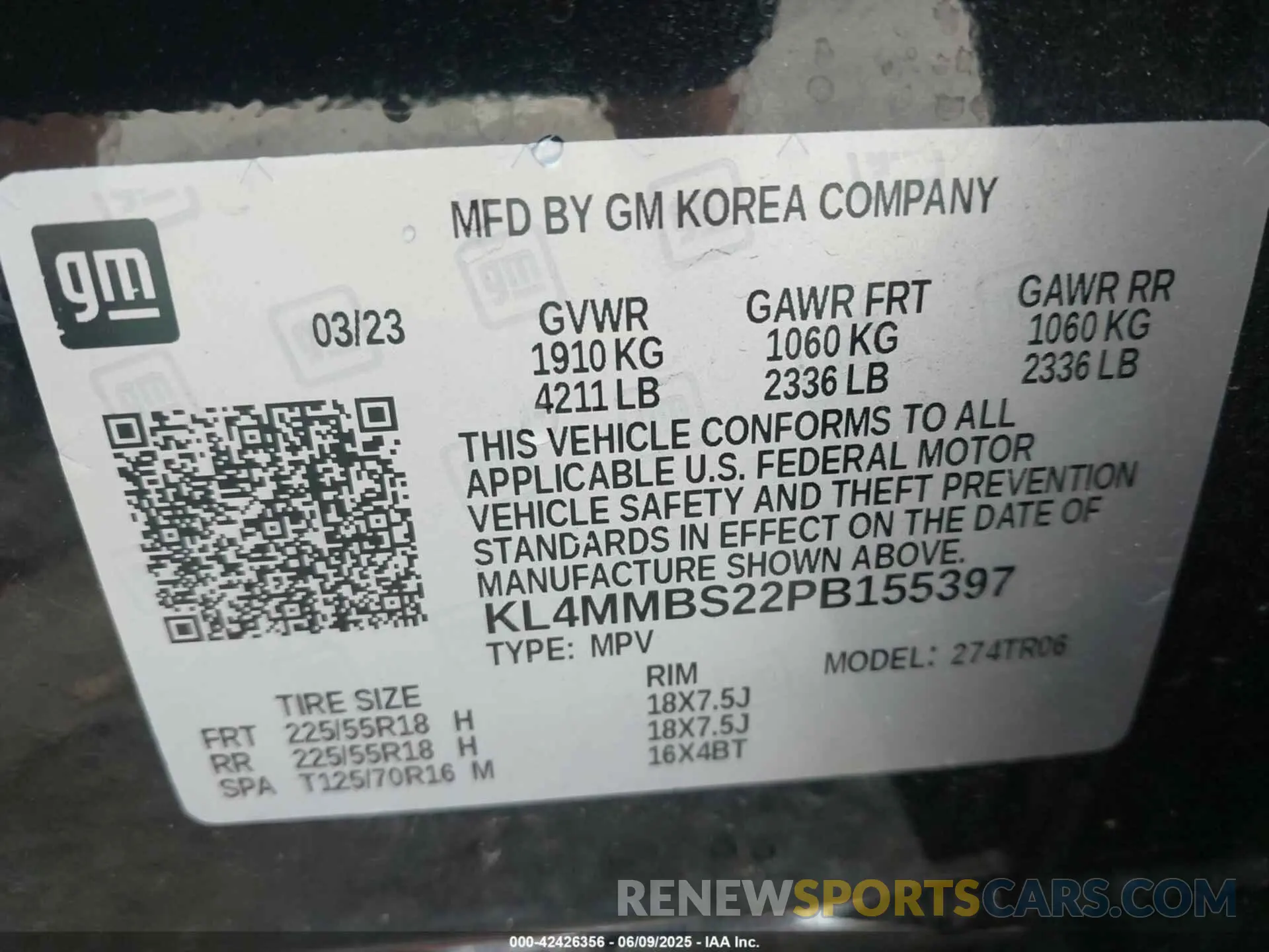 9 Photograph of a damaged car KL4MMBS22PB155397 BUICK ENCORE GX 2023