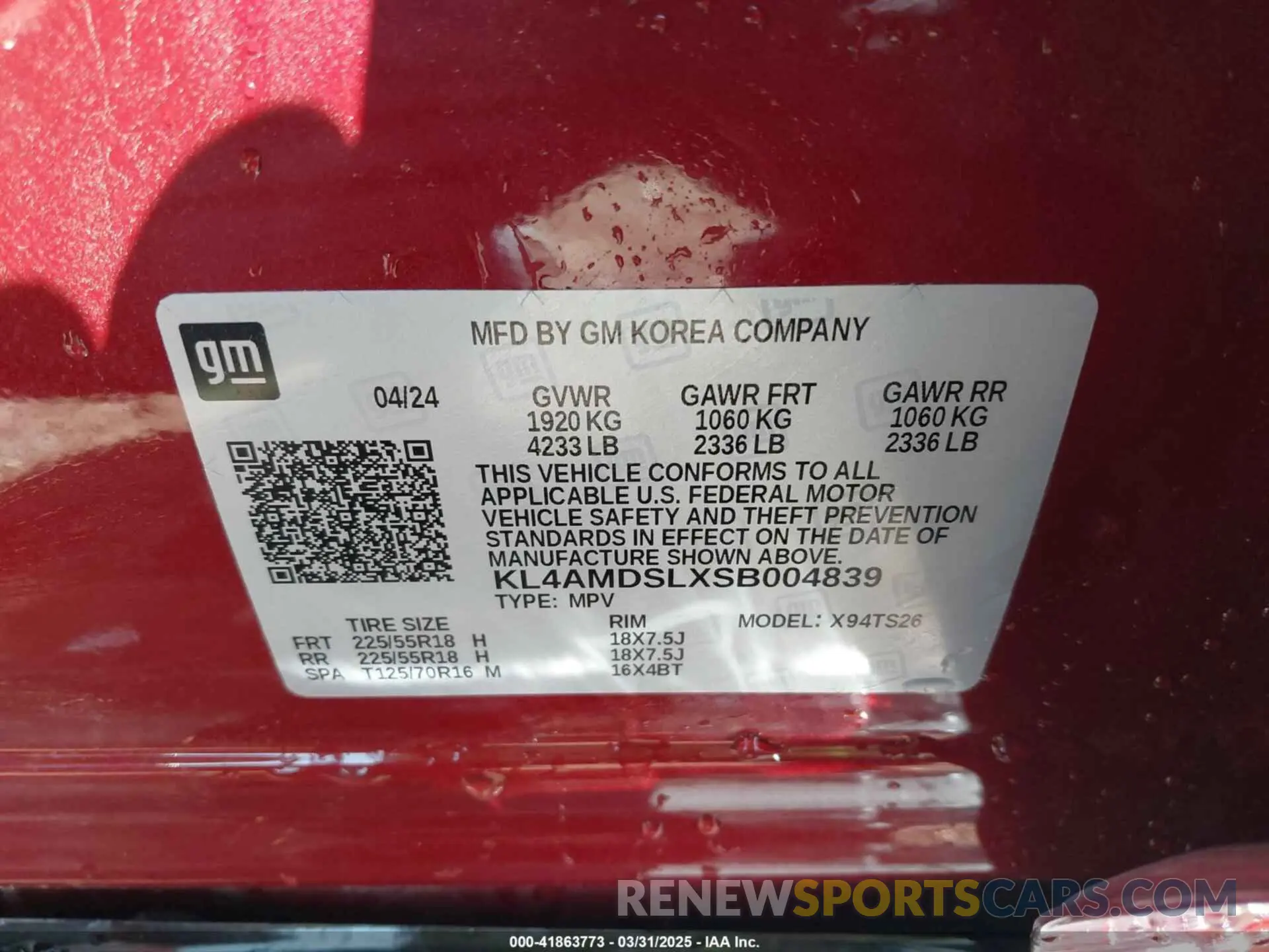 8 Photograph of a damaged car KL4AMDSLXSB004839 BUICK ENCORE GX 2025