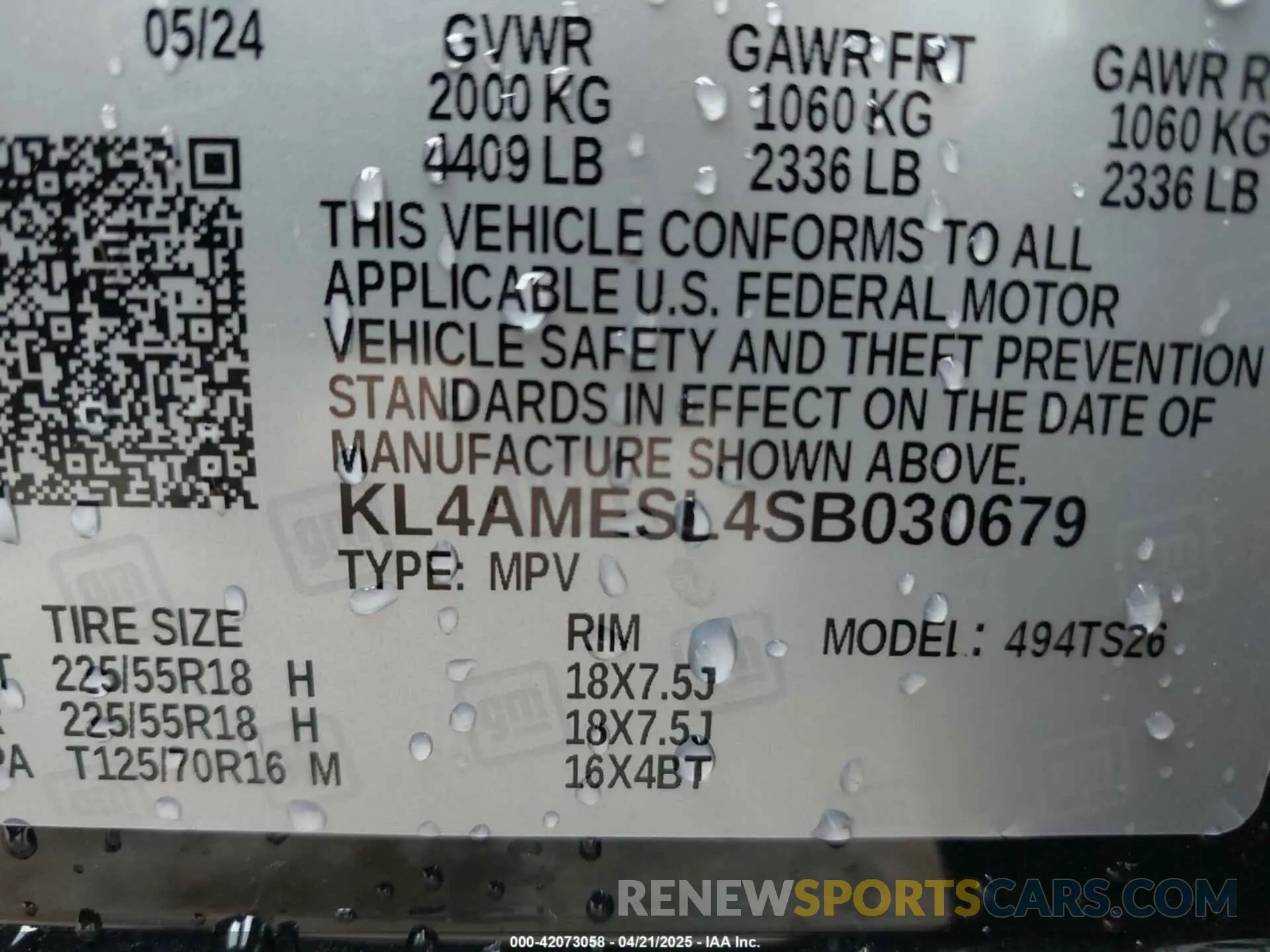 9 Photograph of a damaged car KL4AMESL4SB030679 BUICK ENCORE GX 2025