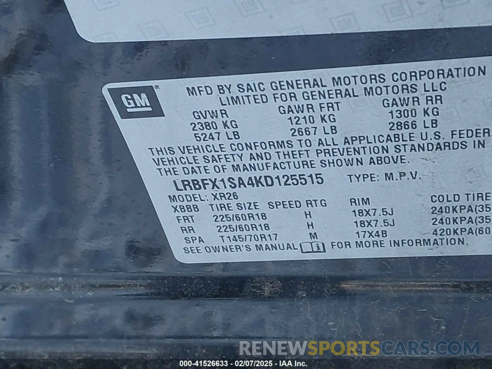 9 Photograph of a damaged car LRBFX1SA4KD125515 BUICK ENVISION 2019