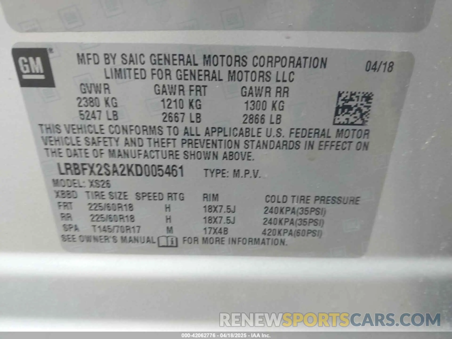 9 Photograph of a damaged car LRBFX2SA2KD005461 BUICK ENVISION 2019