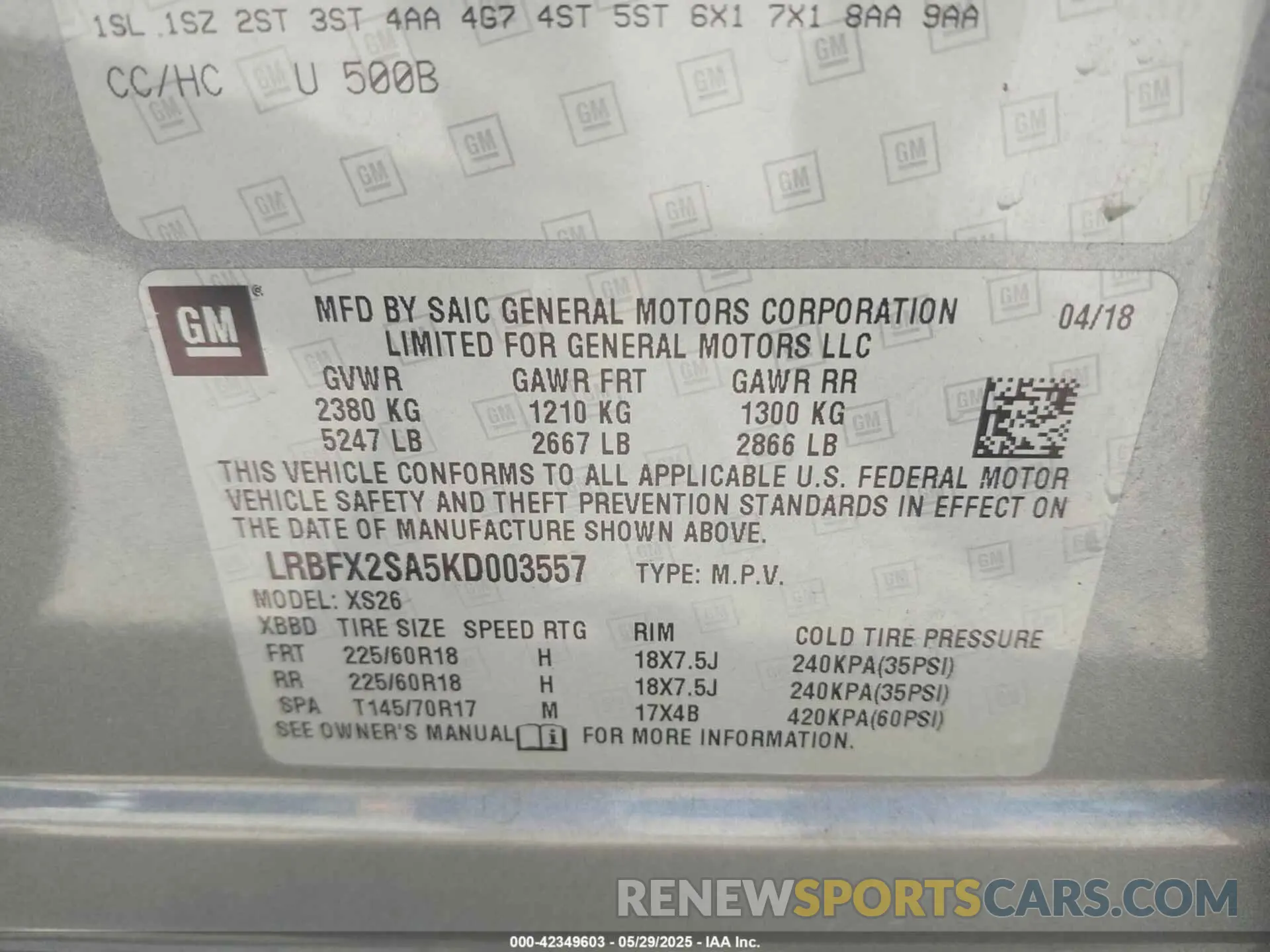 9 Photograph of a damaged car LRBFX2SA5KD003557 BUICK ENVISION 2019