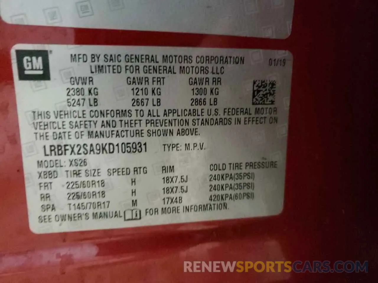 15 Photograph of a damaged car LRBFX2SA9KD105931 BUICK ENVISION 2019