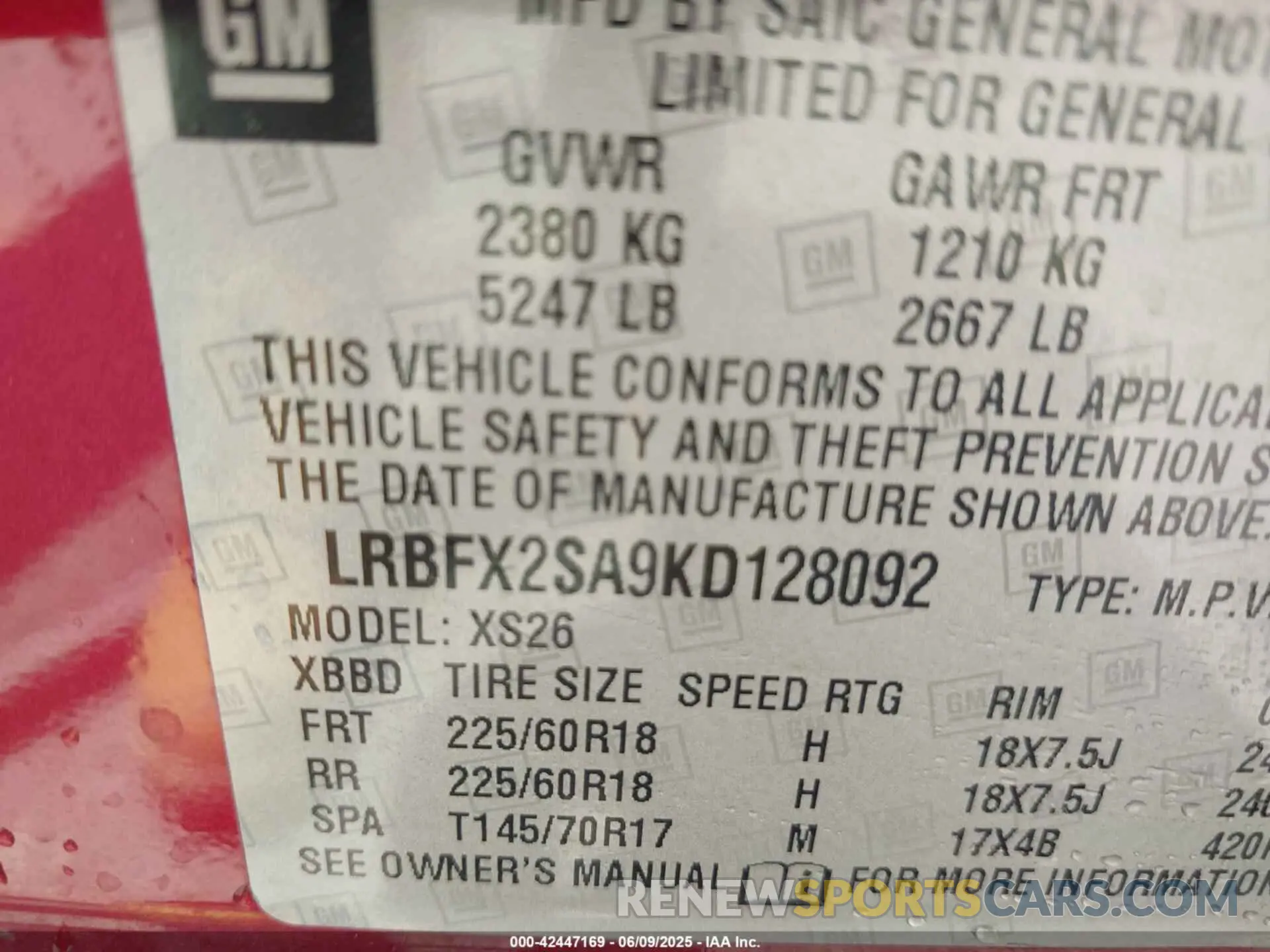 9 Photograph of a damaged car LRBFX2SA9KD128092 BUICK ENVISION 2019